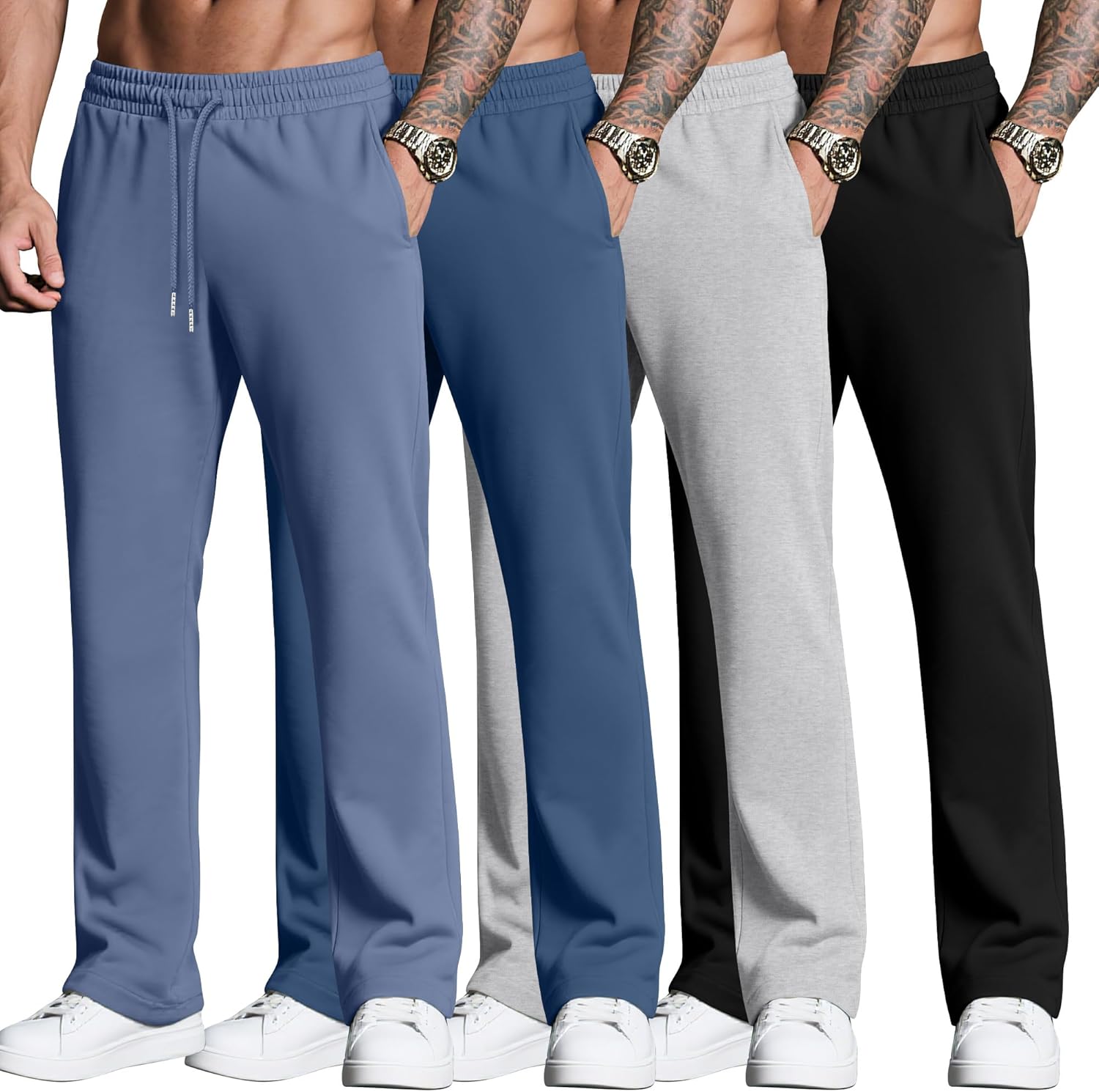 Neer 4 Pack Men’s Sweatpants Joggers with Pockets Open Bottom Gym Athletic Pants Baggy Workout Casual Running Clothing Neer 4 Pack Men’s Sweatpants Joggers with Pockets Open Bottom Gym Athletic Pants Baggy Workout Casual Running Clothing