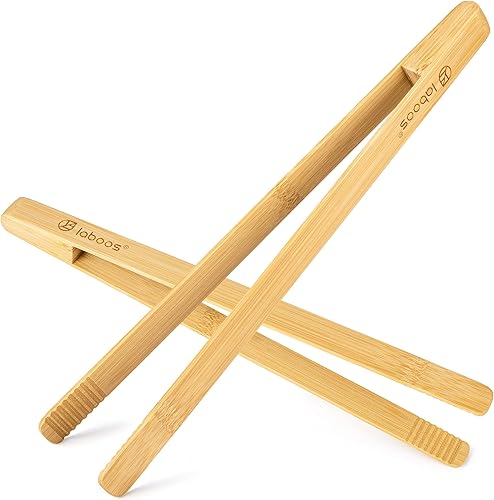 Pinzas largas de madera para ensalada (11.8 pulgadas), pinzas de bambú natural, pinzas para servir, pinzas para tostadora, agarre mejorado para