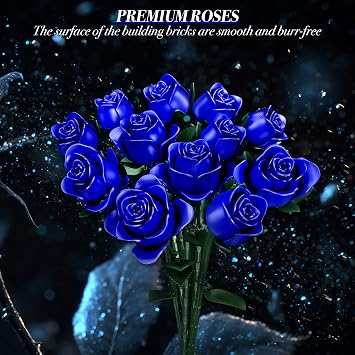 Mother's Day Flowers Bouquet Building Set, 12 Artificial Blue Roses Botanical Collection Building Block Educational Toys for Girls Kids Women Gift for Valentine's Day Christmas, 634 PCS