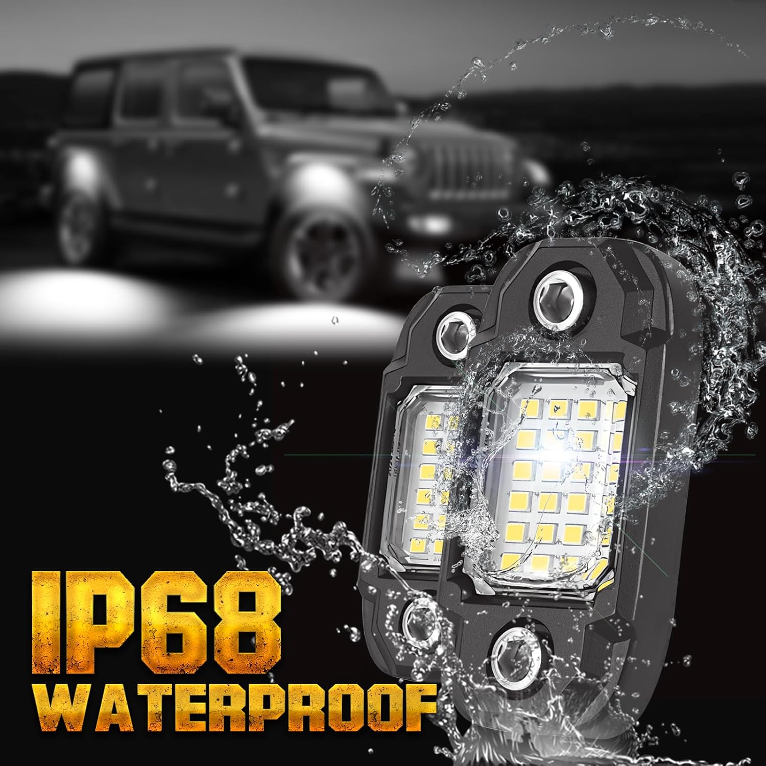 12Pods LED Rock Lights White 24led Chips Waterproof Neon Underglow Lighting Kit for Trucks SUV ATV Car