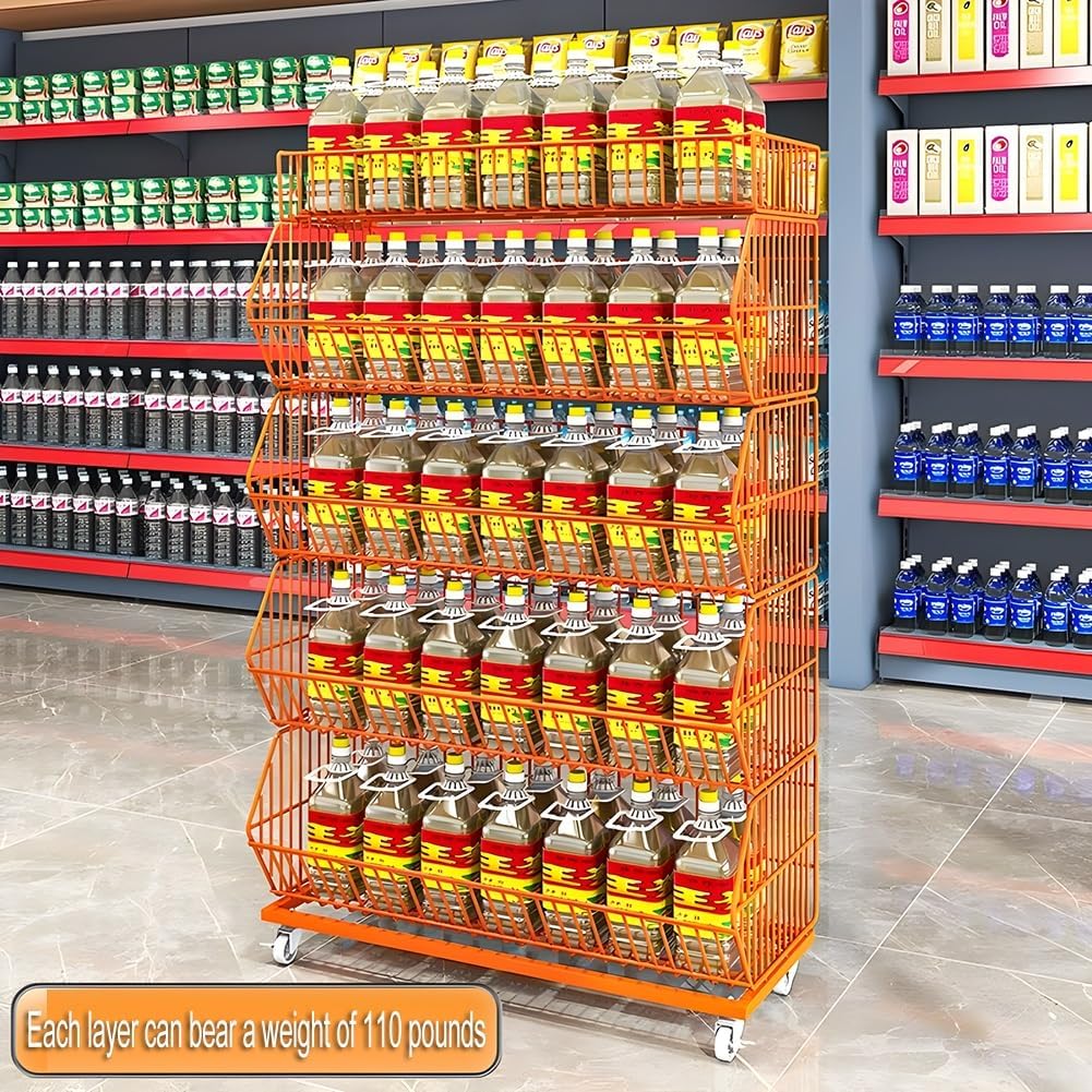 Estantería metálica con Ruedas para Snacks, Expositor de supermercado para Patatas Fritas y Snacks, Organizador para Cine en casa, Puesto de Comida, 120 x 45 x 140 cm