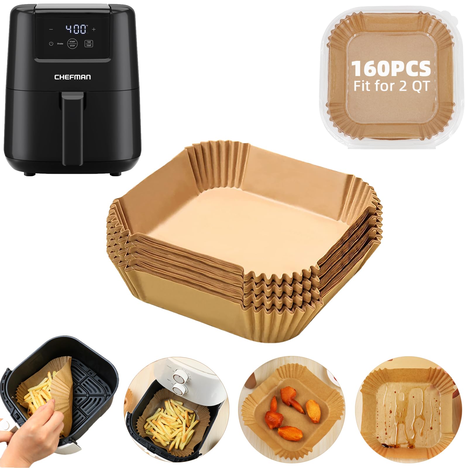 Air Fryer Liners for CHEFMAN 2Qt Mini Air Fryer,Mini Air Fryer Liners Disposable Small 2 qt 2.6qt,160PCS Non-Stick Waterproof Small Airfryer Liners