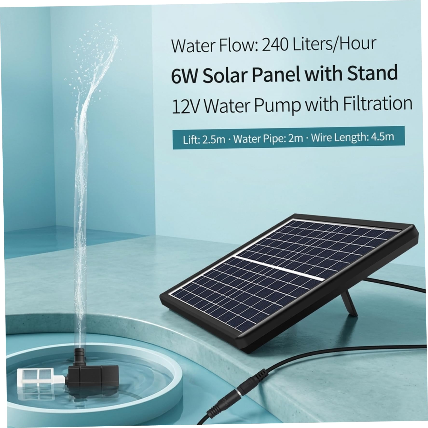 Bombas de fuente, bomba de agua solar de 12 V con panel solar, bomba de agua para circulación, filtración y aireación de estanques, kit de fuente sumergible para jardín, baño de pájaros, característi