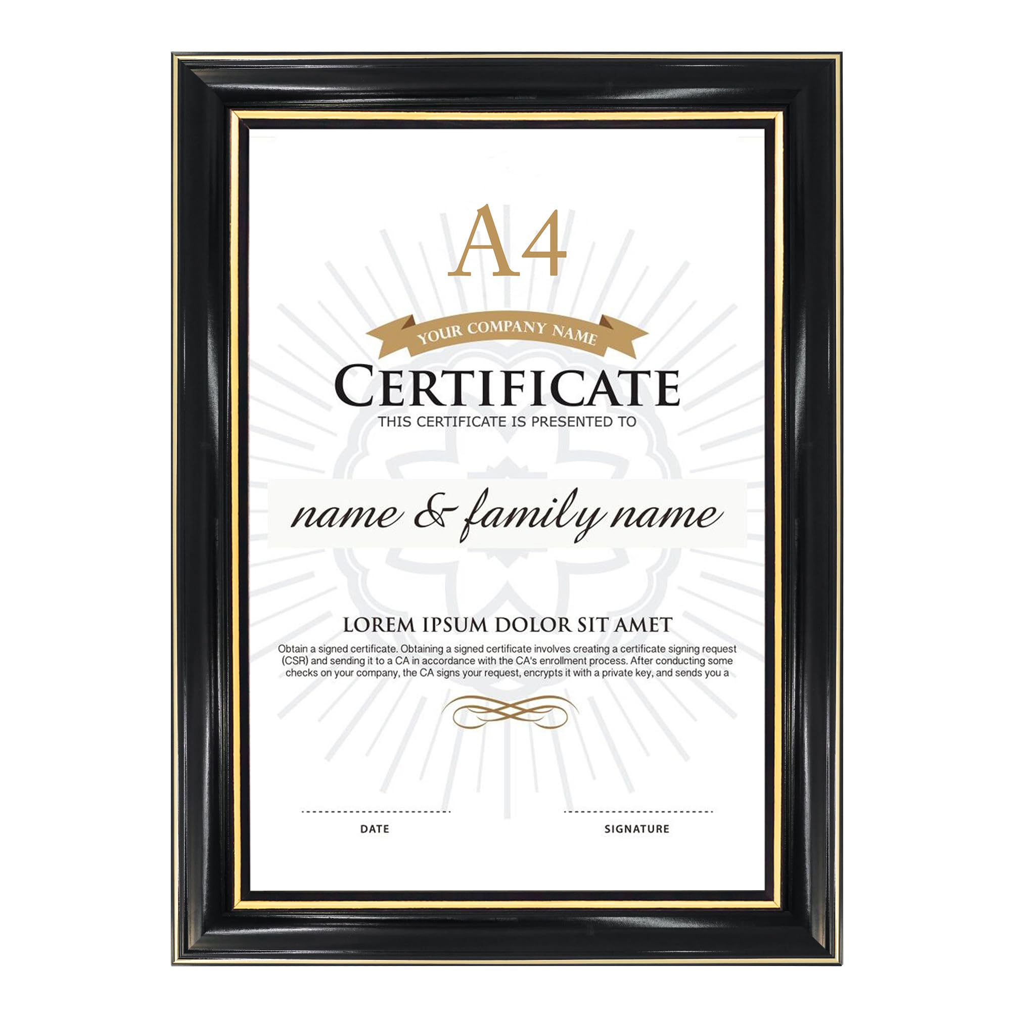 GraduationMall A4 Certificate Frame Diploma Frame Document Picture Holder Solid Wood Real Glass for Wall Tabletop Display Black