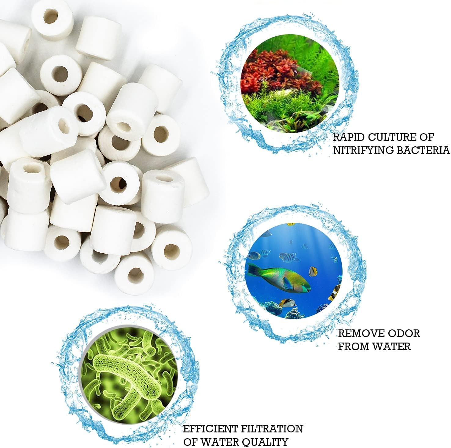 Aquarium Ceramic Ring Bio Ceramic Media Ring for Aquarium Filter Replacement Biological Material Remover for Aquarium Fish Tank Pond Filter