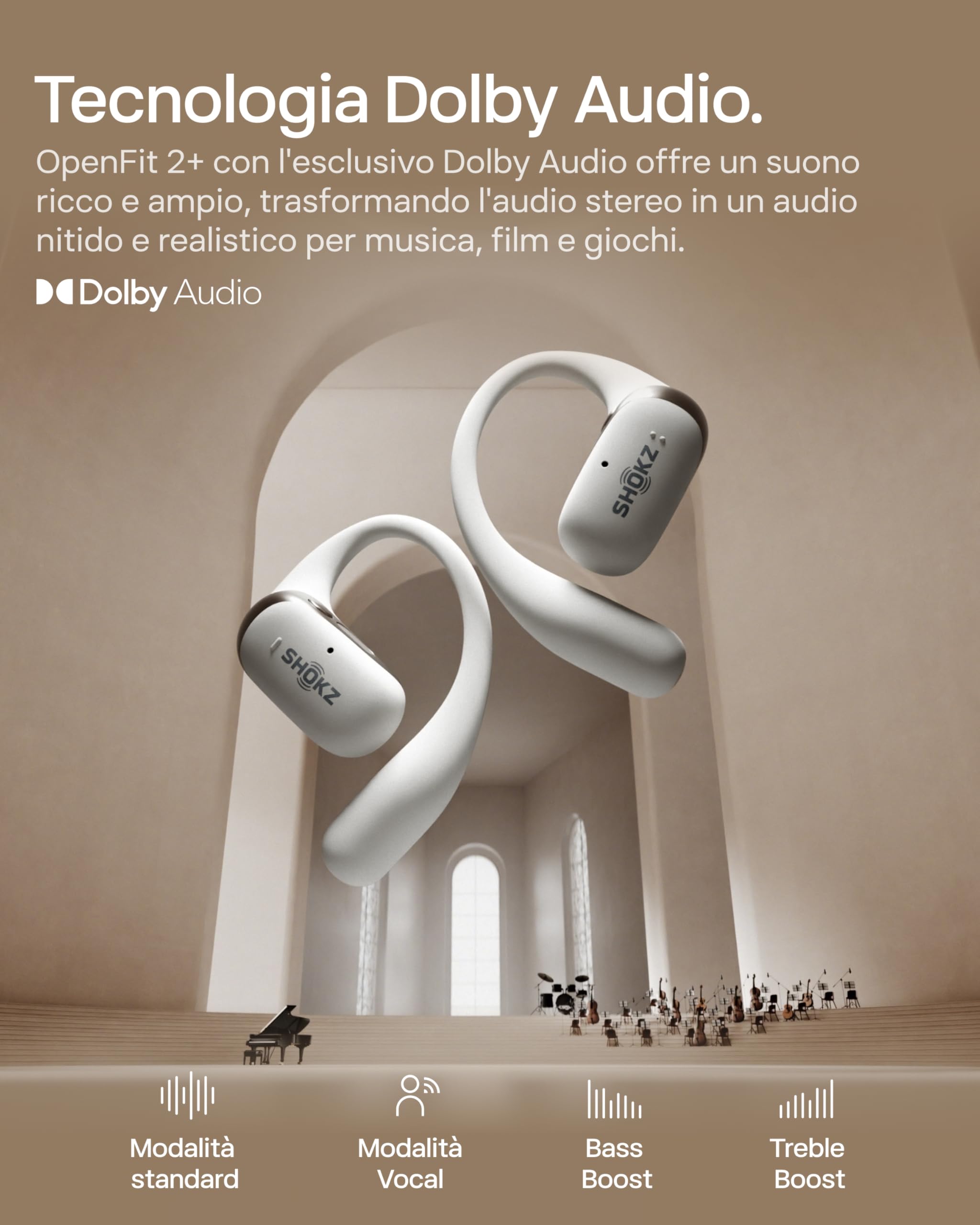 SHOKZ NEW OpenFit 2+ Cuffie Open-Ear con Audio Dolby, Auricolari Comodi con Ganci Morbidi, 48H di Riproduzione, Resistenza all’Acqua IP55, Ricarica Rapida USB-C e Wireless, Custodia Inclusa, Nero