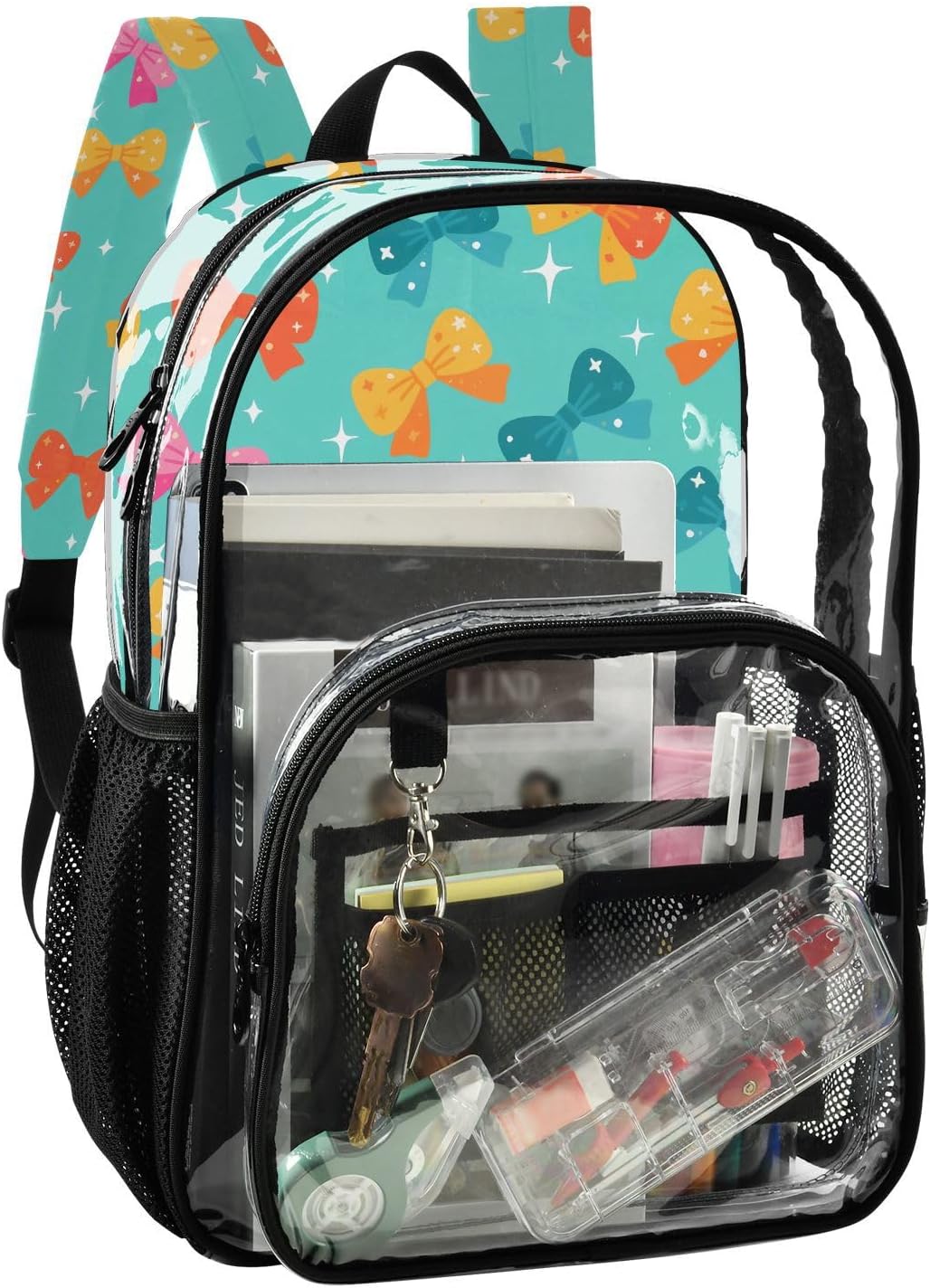 Bow Blue Star Clear Backpack Heavy Duty See Through Transparent PVC BookBag for Kids Boy Girl Adult School Work