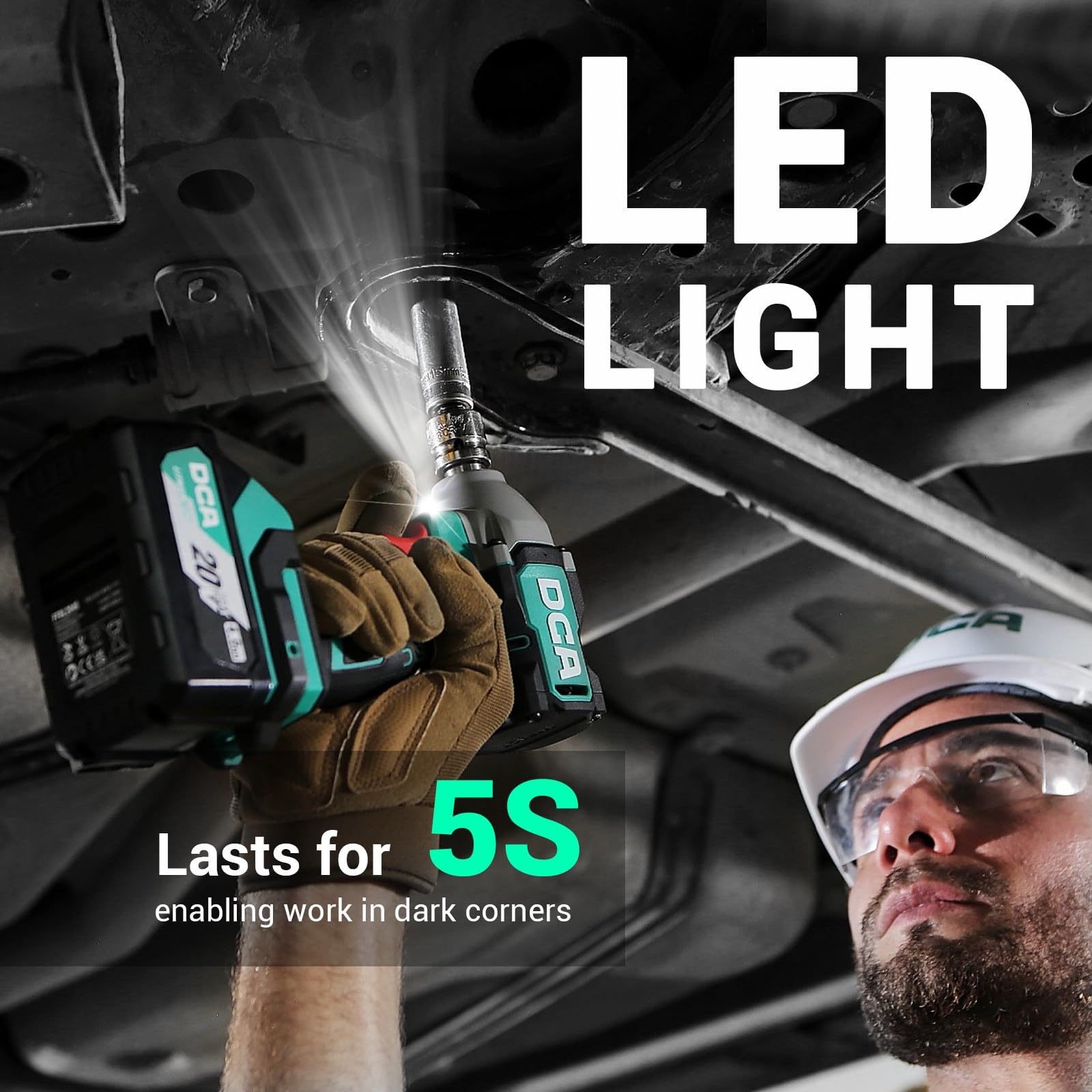 DCA 20V Brushless Impact Wrench with 4.0Ah Battery, 1/2 Inch Hog Ring Cordless Impact Gun, 235 Ft-lbs High Torque, 4-Mode Power Wrench for Automotive and DIY