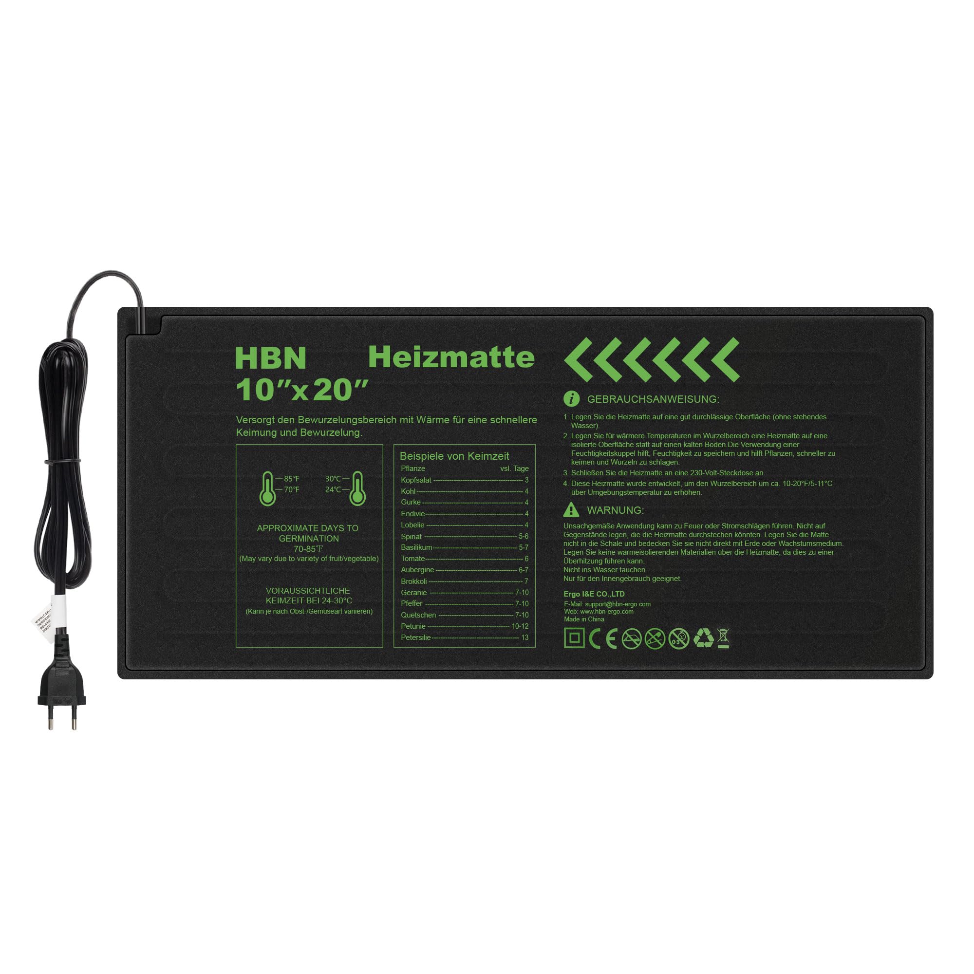 HBN Pflanzen Heizmatte Wärmematte Wärmeplatte für Sämling und Samen, 17.5W, Zimmergewächshaus Anzuchtplatte Heizkissen für Gemüse, Blumen, Kräuter, Terrarien, 50 x 25.7cm