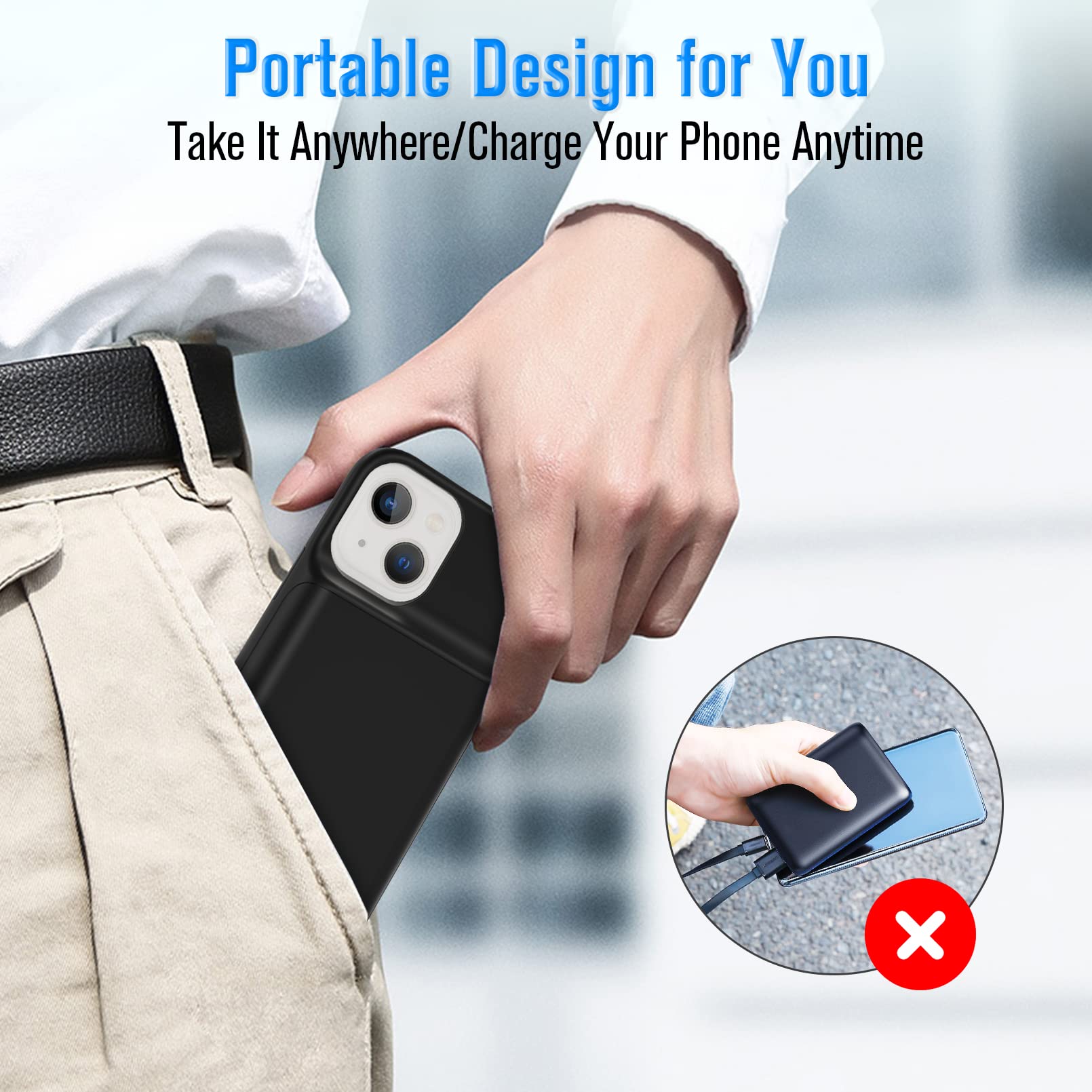 Gladgogo Charging Case for iPhone 13, Real 6000mAh Powerful Smart Battery Case Charger Ultra Slim Portable External Battery Pack Compatible with 13, 6.1 inch, Black