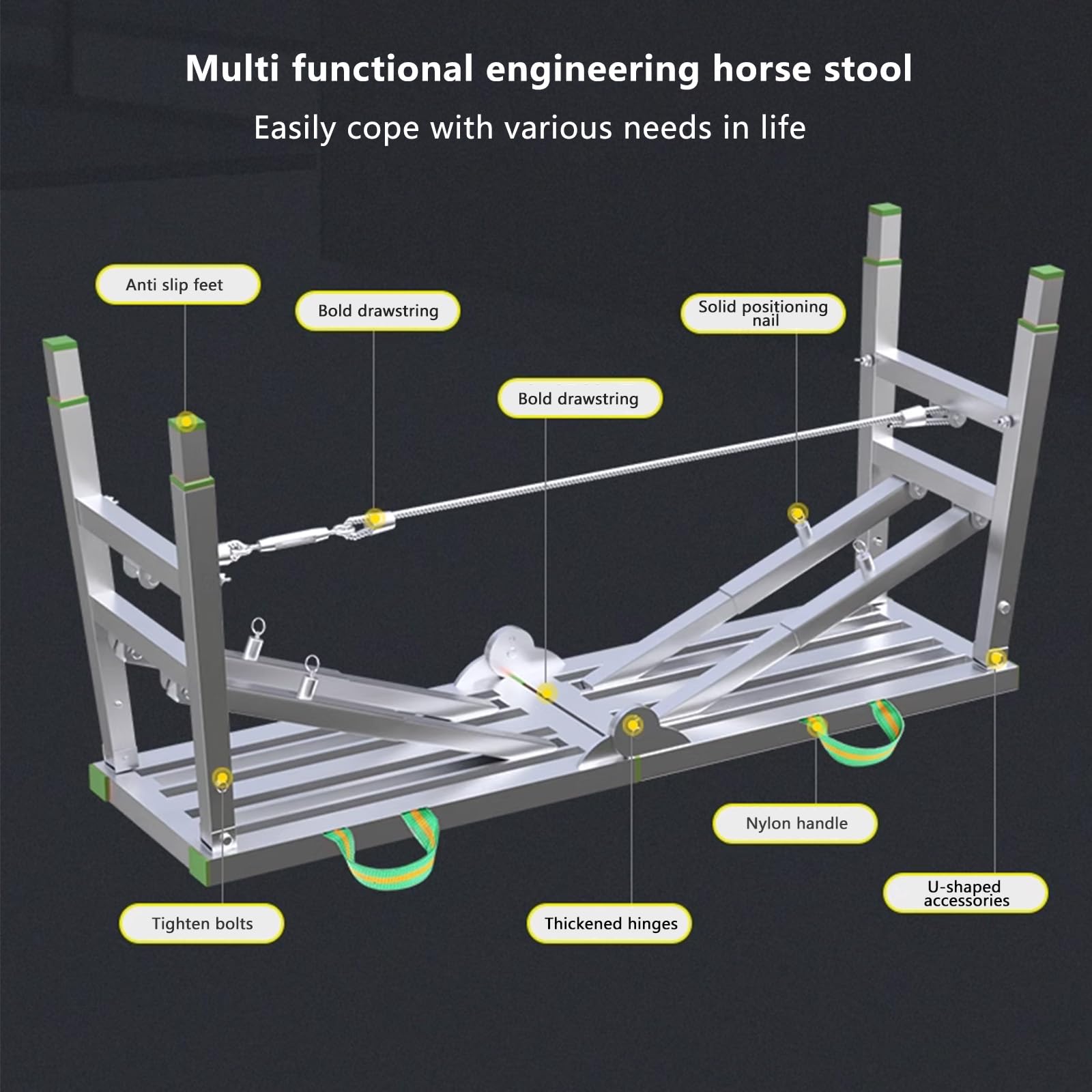 Plataforma de Trabajo Portátil Multifuncional de Aluminio, Plataforma de andamio,Plataforma de trabajo de aluminio para limpieza de techo,pintura y lavado de automóviles,carga máxima de 33(Size:140CM)