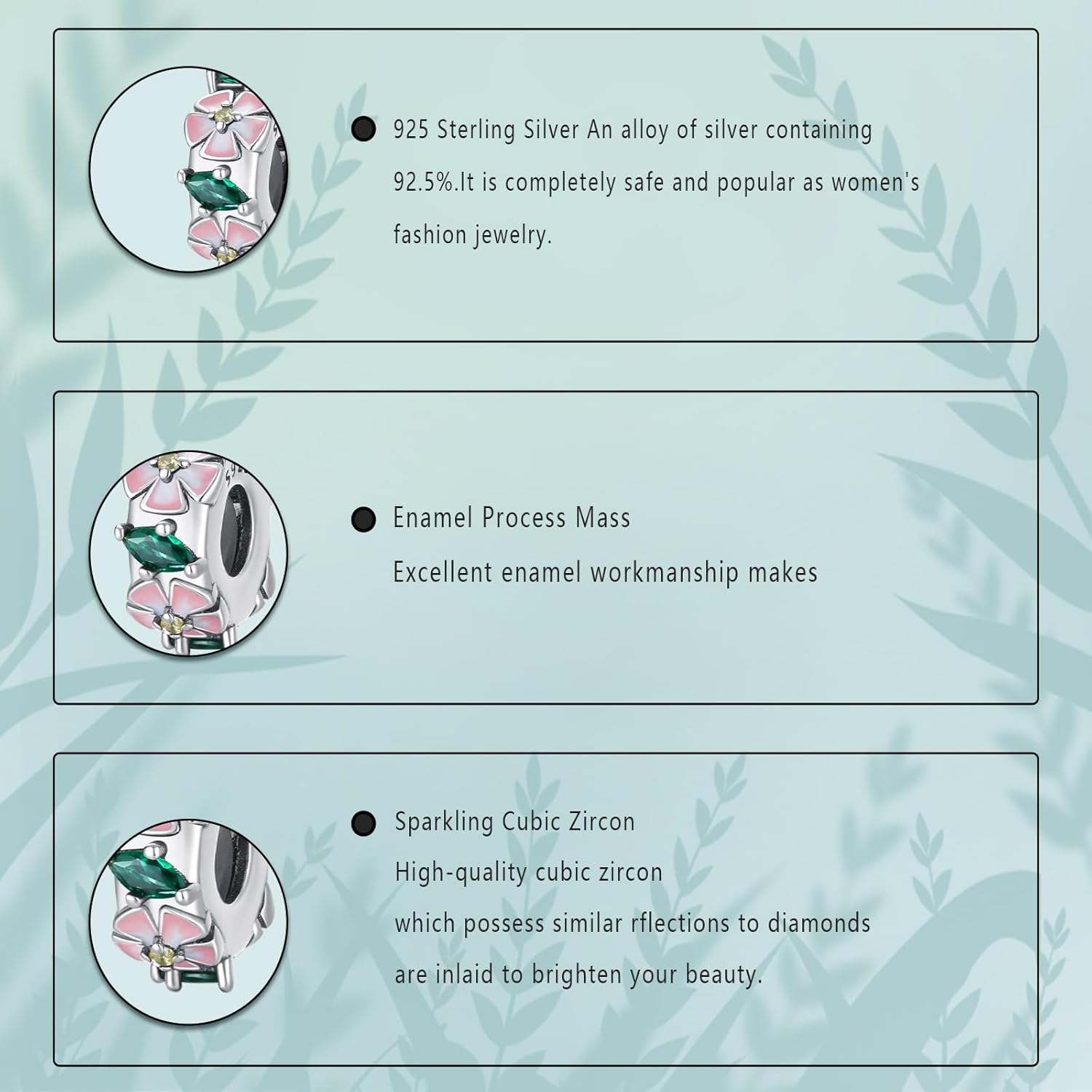 925 Sterling Silver Stopper Floewr Charms Safety Chain Set Pink Flower Silicone Bead Chain Charms For Bracelets Women Beads Friends family - Image 3