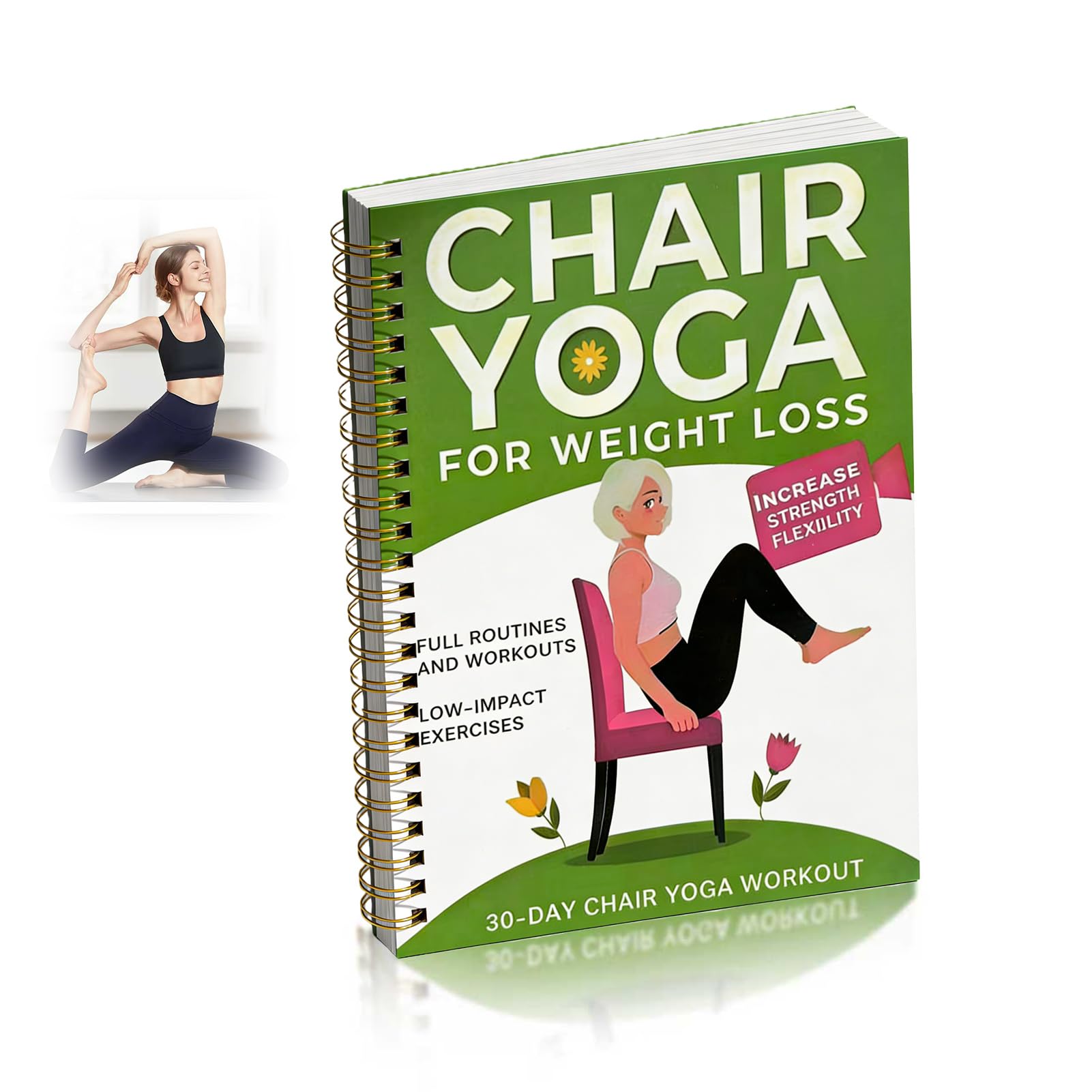 UIHRLM 30-Day Chair Yoga for Weight Loss Spiral Notebook, Simple Illustrated Chair Yoga Book 15 Mins Relaxing Exercise Every Day for Shaping, Improving Balance Chair Yoga for Seniors Beginners Adults