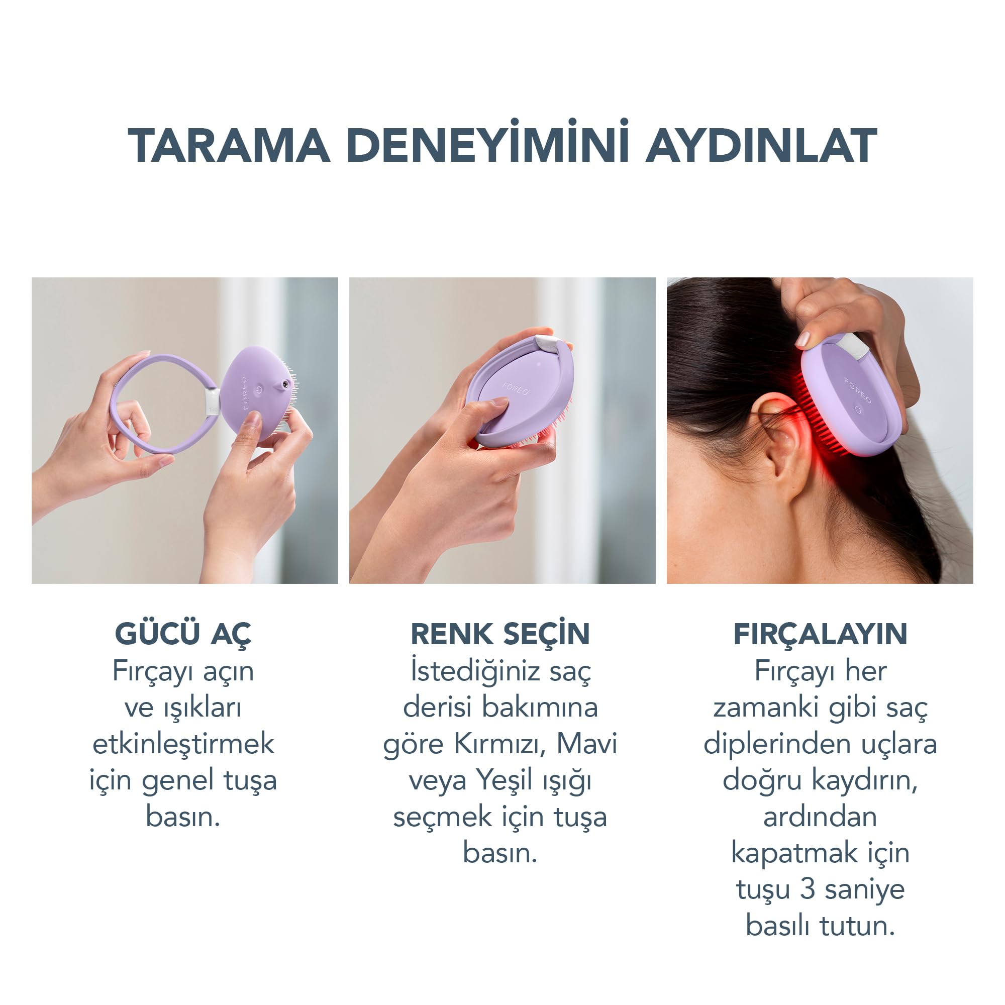 FOREO FLIP Play Advanced LED Light Hairbrush - Multi-Functional 3-in-1 Hair & Scalp Tool with Red, Blue & Green Light Modes – Designed to Support Scalp and Hair Appearance - I Lilac You!