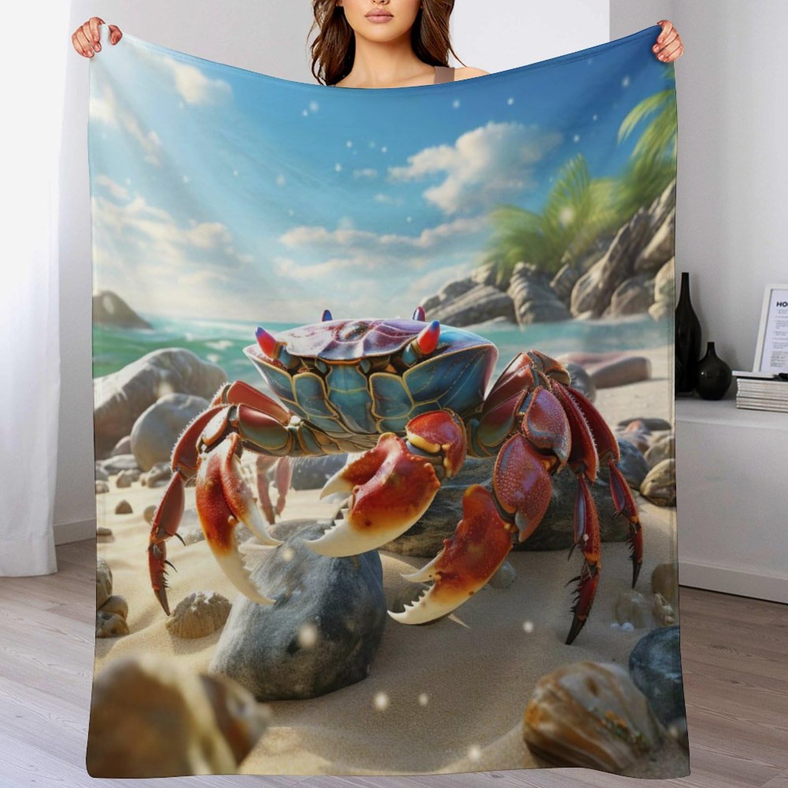 Couverture flannel polaire crabe douce 100x130 cm pour canapé