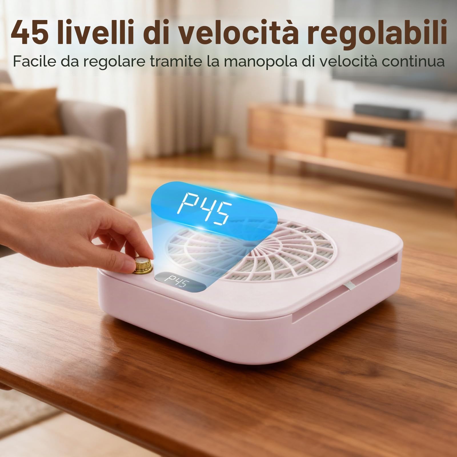 Aspiratore di polvere per unghie professionale, velocità variabile continua a 4300 giri/min, display a LED per nail design, nail art, acrilico, gel, pedicure e manicure (rosa)