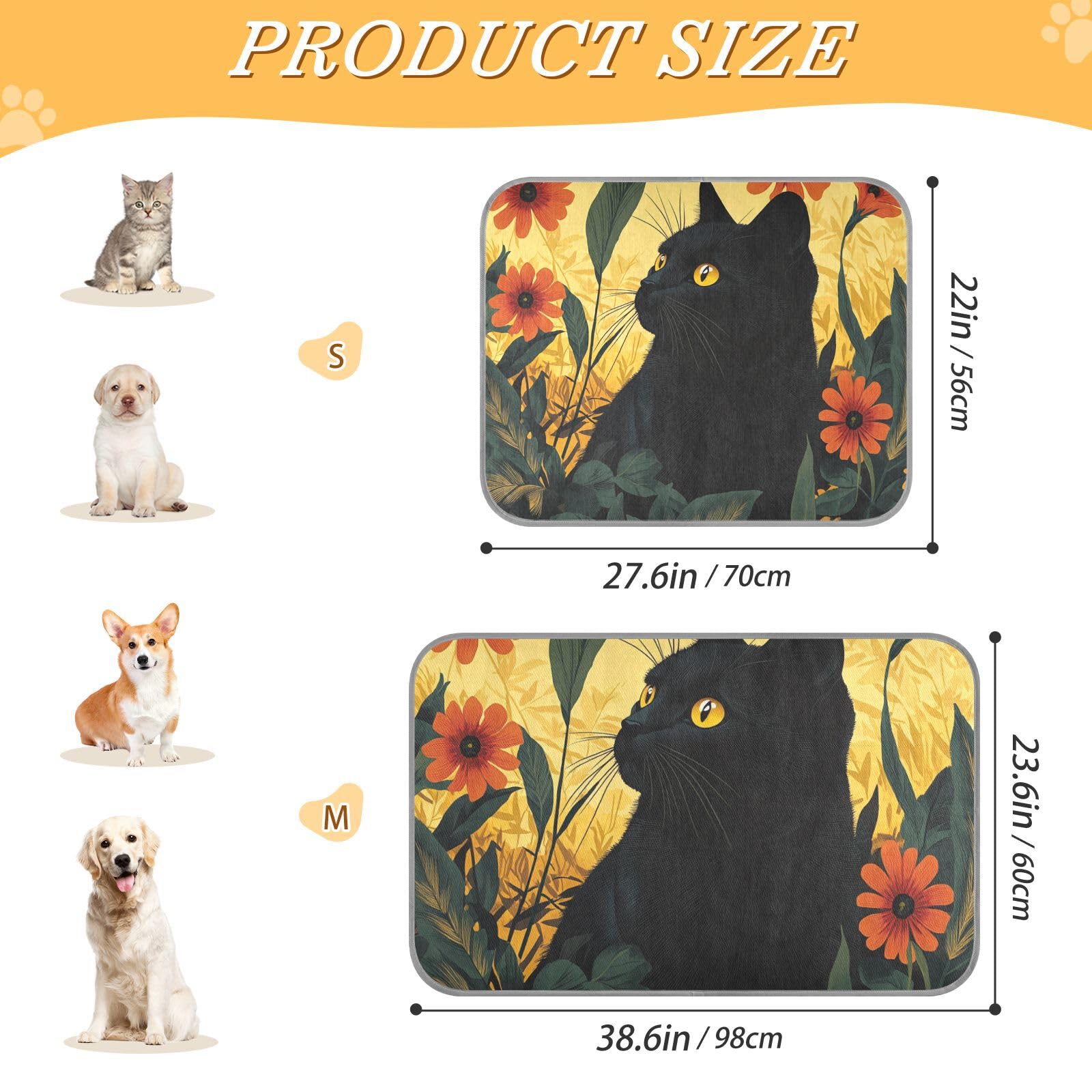siphylline Black Cat Flowers Summer Summer Cooling mat for Dogs Self Cooling cat mat for cat Sleeping Essentials Camas frias para Perros S