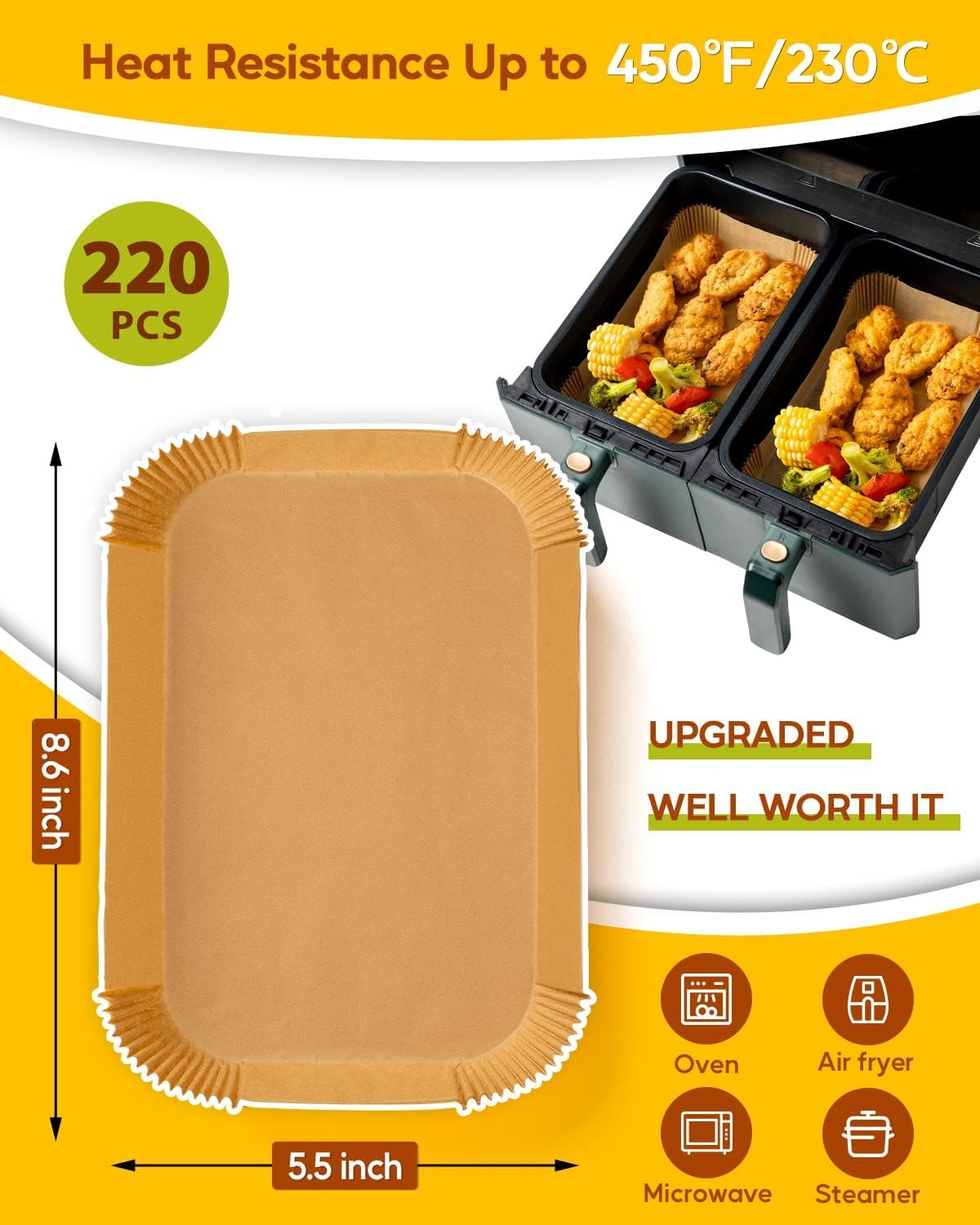 Feuille Anti-graisse KT Kitchens Doublures Jetables Pour Friteuse à Air - Lot De 100 En Papier Résistant 20cm (Ninja Compatible) Doublures Jetables 20cm