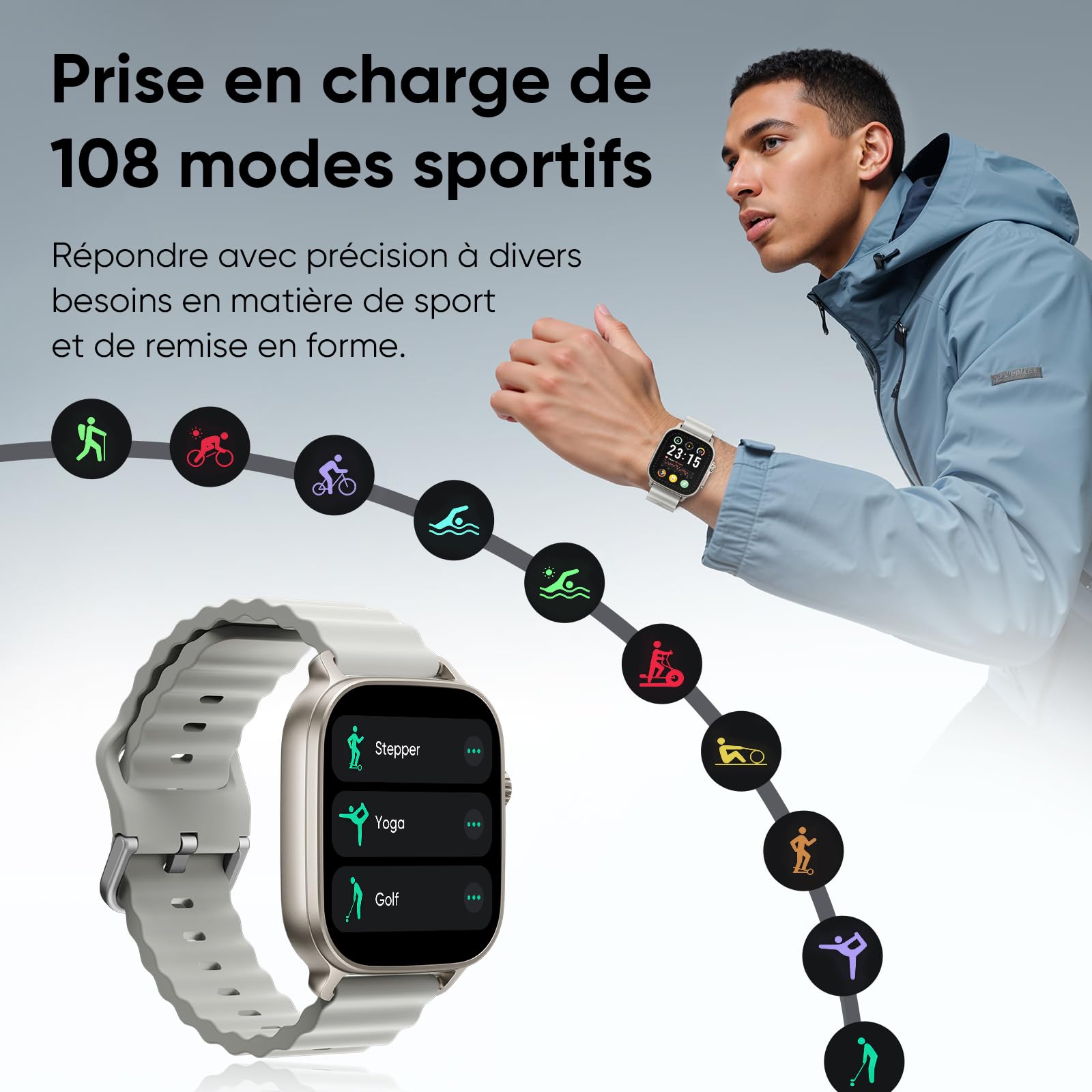 realme Montre connectée Watch 5, IP68,108 Modes Sportifs, Surveillance de la Saturation en oxygène du Sang et du Sommeil,GPS Autonome, autonomie de 16 Jours, Grise