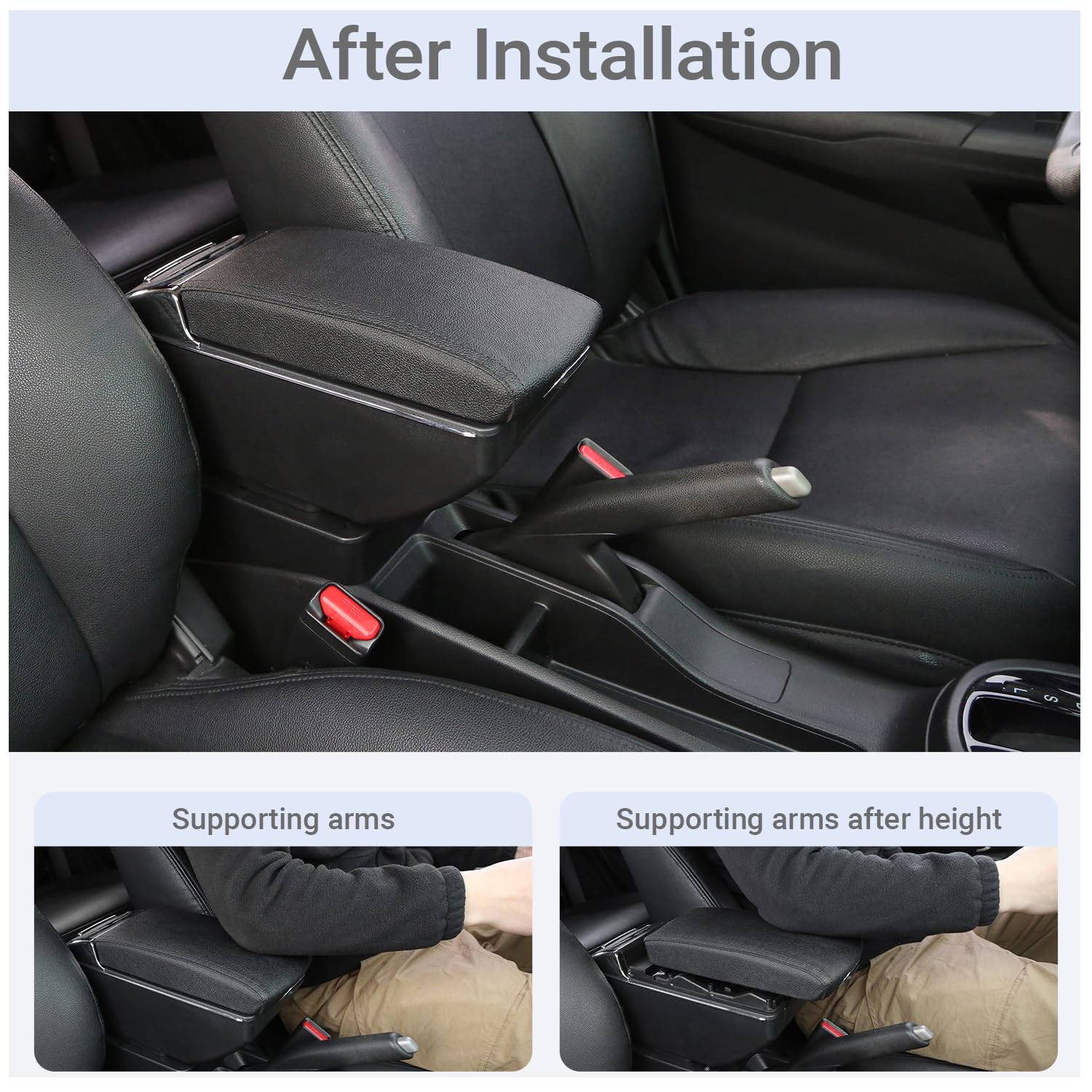 Compatible con Toyota Yaris iA Sedan 2017-2018, reposabrazos de consola central ajustable para coche, cargadores USB duales, parte delantera trasera, soporte de brazo de asiento de coche