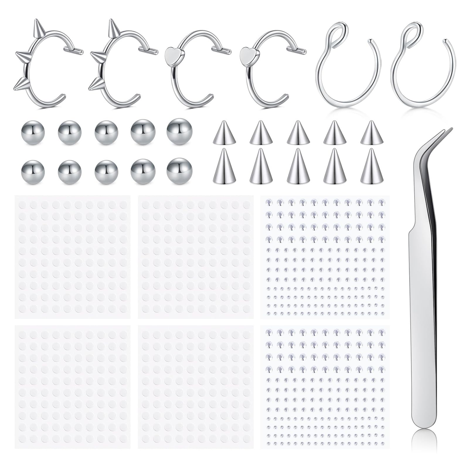 13 Teilig Fake Piercings Set, Inklusive Edelstahl Nasenpiercing Ring, Fake Lippenpiercing, Nasenring, Septum, Perfekt Für Einfache Anwendung Und Kreatives Styling