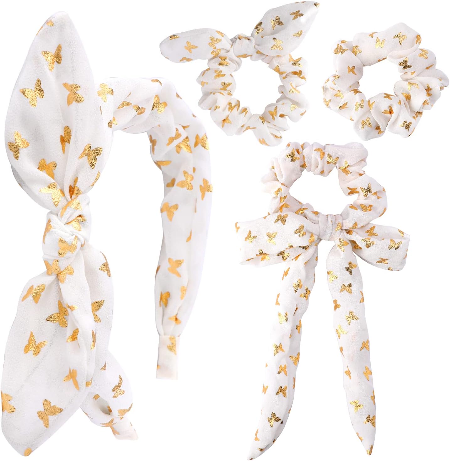 ヘアアクセサリー 子供 カチューシャ 女の子 ヘアゴムリボン 4点セット 髪飾り かわいい髪留めホワイト金ぴかシュシュクリップ幼児と子供 特別セーフ