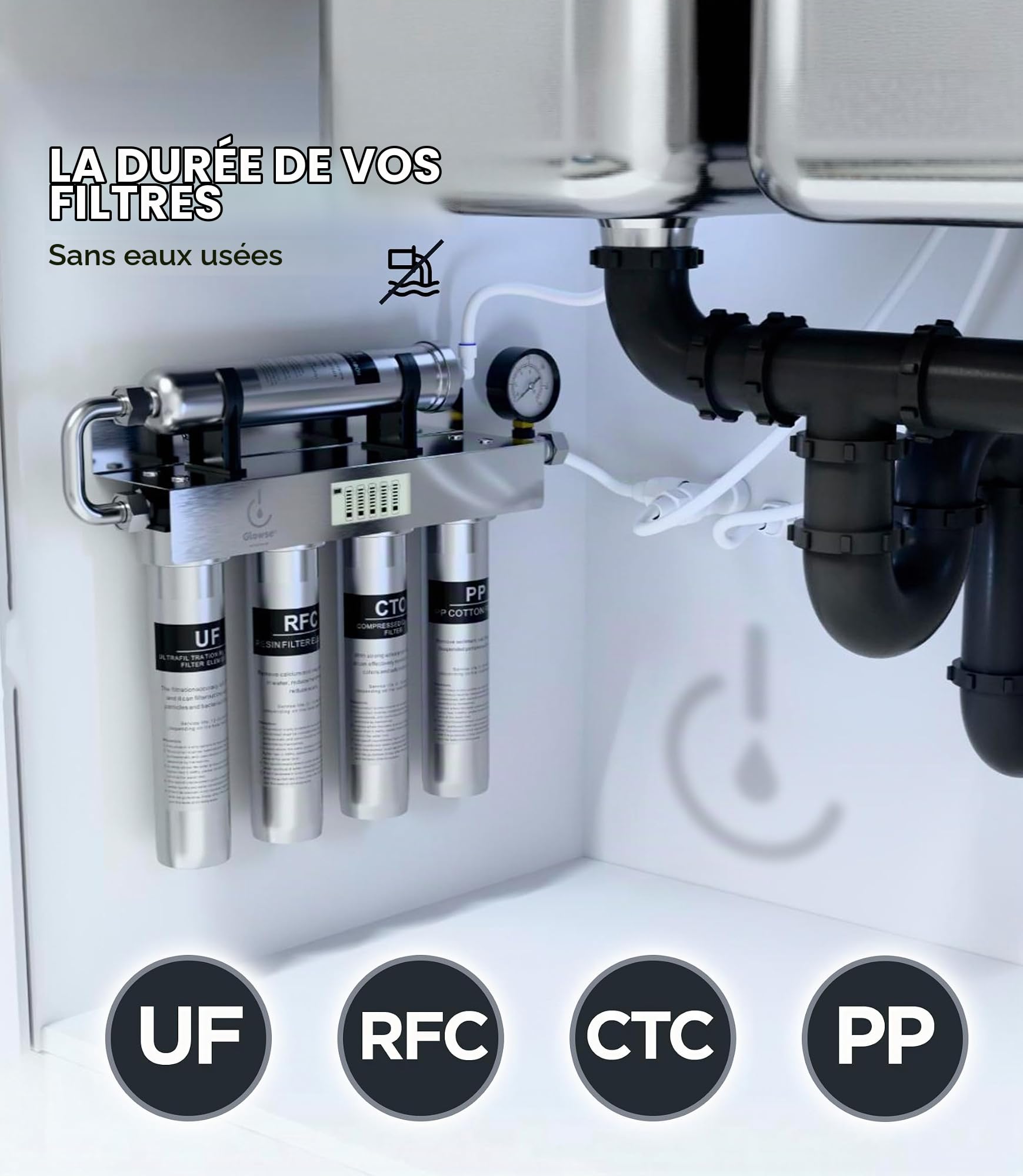 PR501 Système Filtration Eau 5 Étapes Ultrafiltration, Sous Évier
