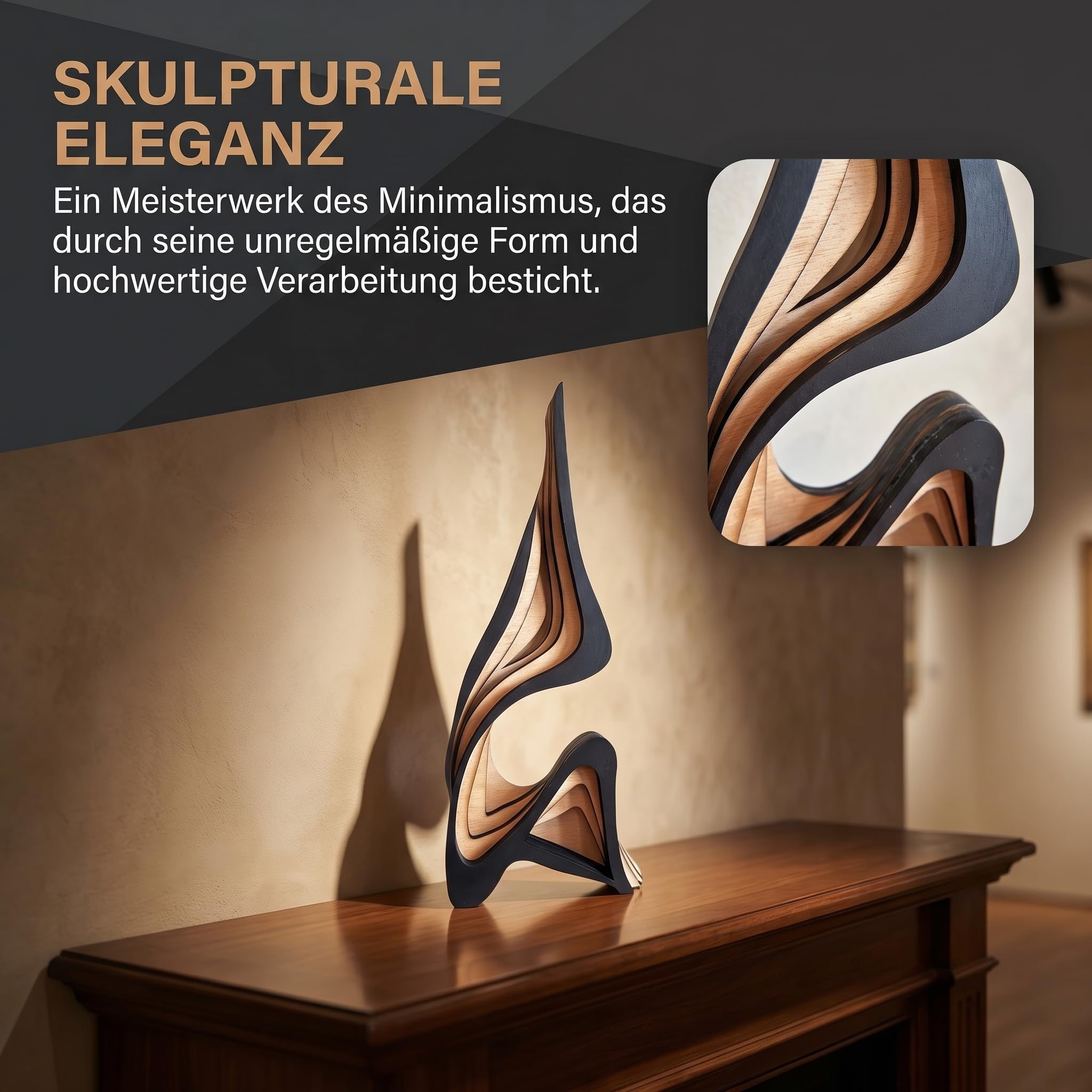 Modern Statue Holz Deko Kunstfigur Abstrakte Gebogene Skulptur Modernes Design Abstrakte Statuen für Schlafzimmer Leseraum Praxis Schreibtisch Indoor Skulptur Skulptur deko Modern , 30 X 12.9 Cm
