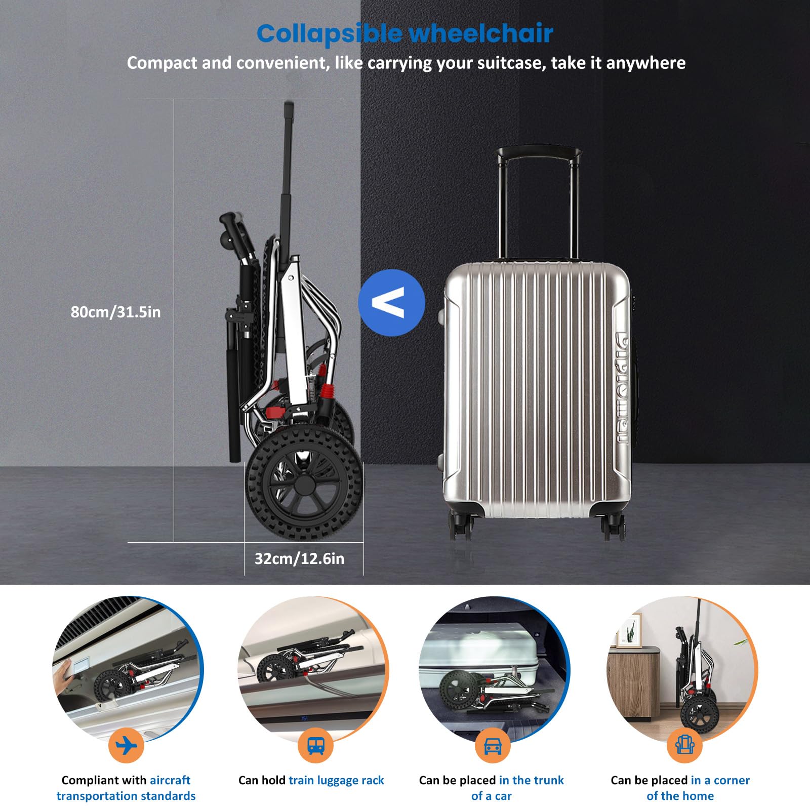 Silla de ruedas,Silla de ruedas plegable ligera silla de ruedas portátil con freno de mano,Silla de ruedas plegable y ligera para adultos,Silla de ruedas de aluminio para adultos y mayores