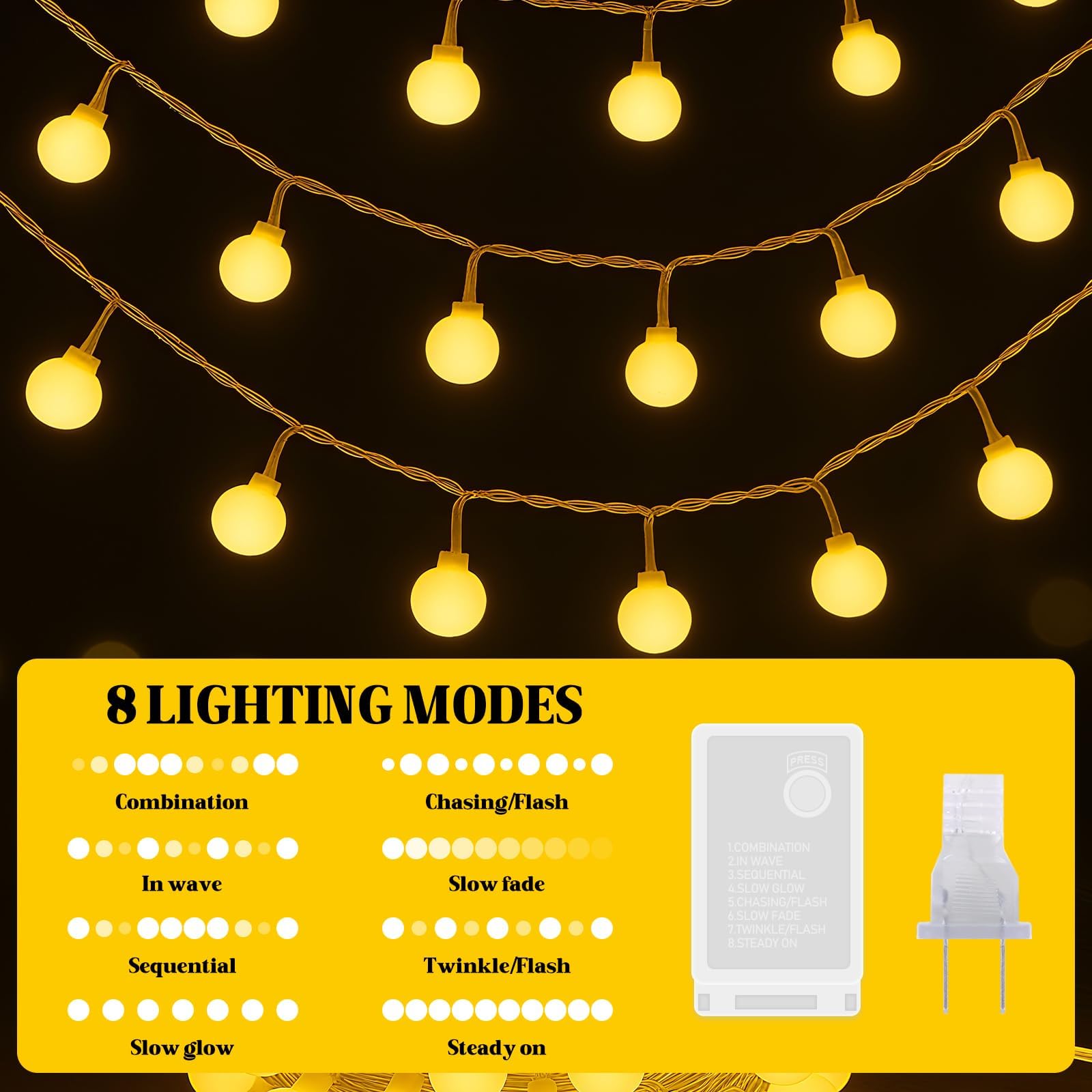 200 luces LED blancas cálidas para aula, cadena de luces de hadas de 66 pies con 8 modos, iluminación colgante de globo impermeable para profesores, techo de aula, tablón de anuncios, pizarra blanca