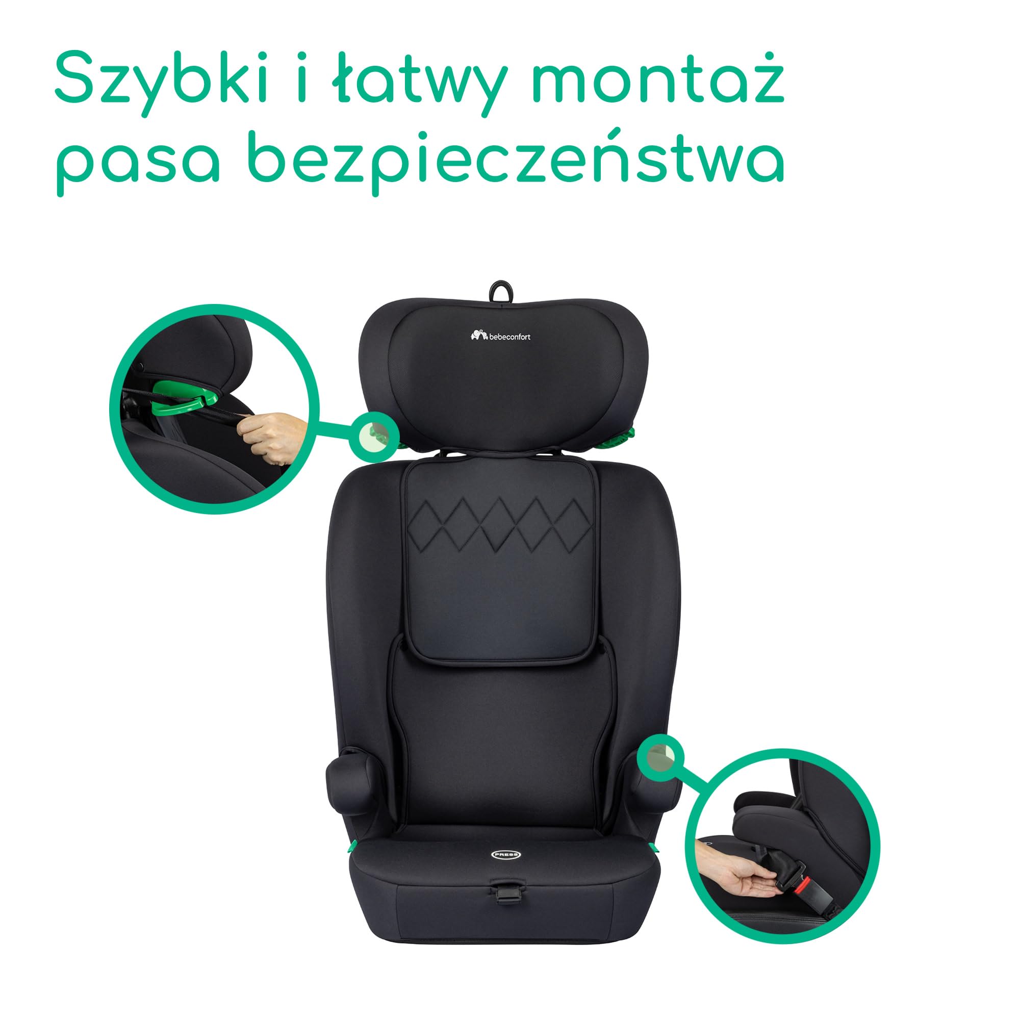 Bebeconfort Ever i-Safe, Ewolucyjny Fotelik Samochodowy, 15 Miesięcy - 12 Lat, 76-150 cm, Fotelik dla Malucha, Bezpieczeństwo R129, Ochrona przed Uderzeniem z Boku, 11 Pozycji Zagłówka, Full Black