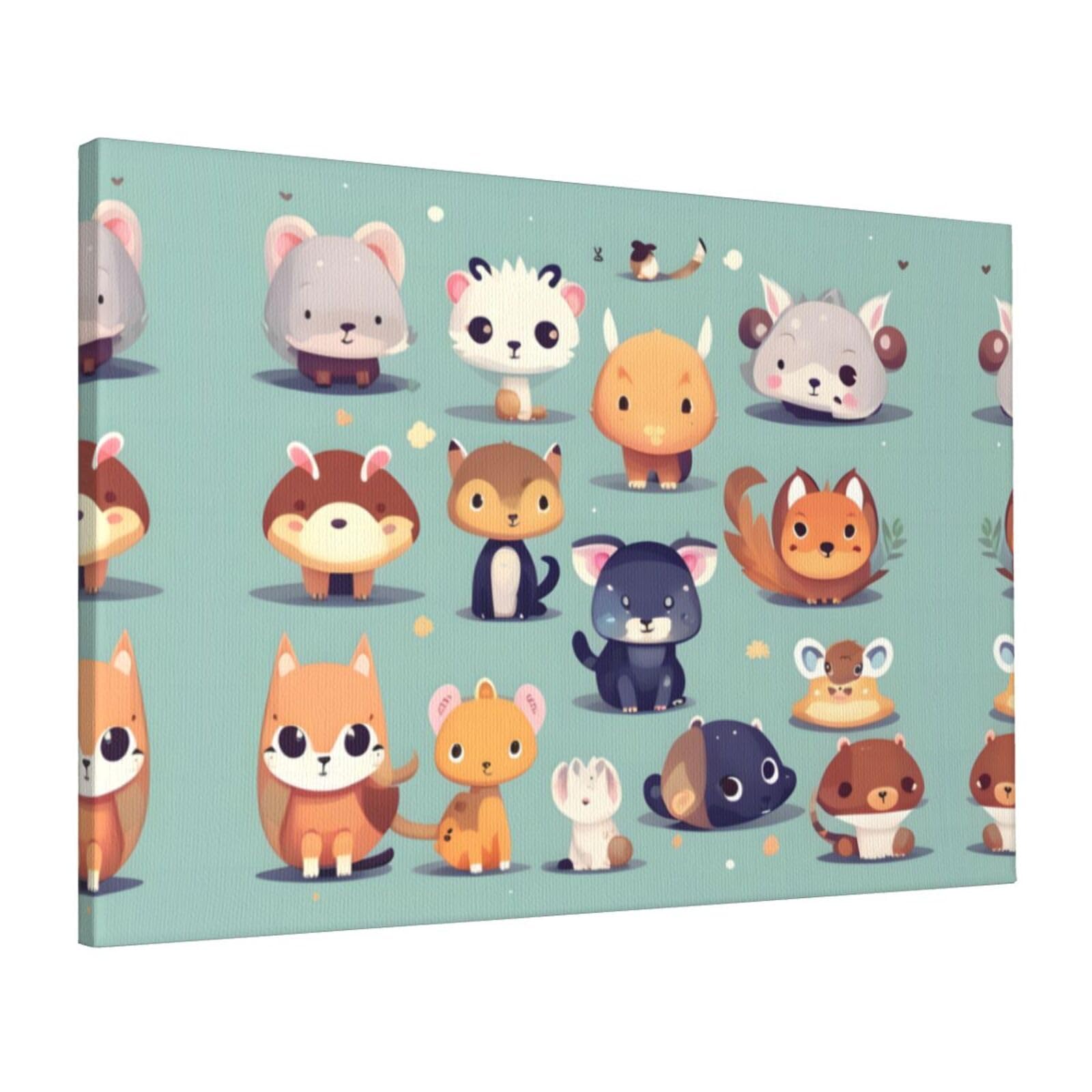CNTDBU Cute little animals Canvas Wall Art 16x24 Inch-Large Modern Painting Print for Living Room, Framed Ready to Hang Artwork for Bedroom