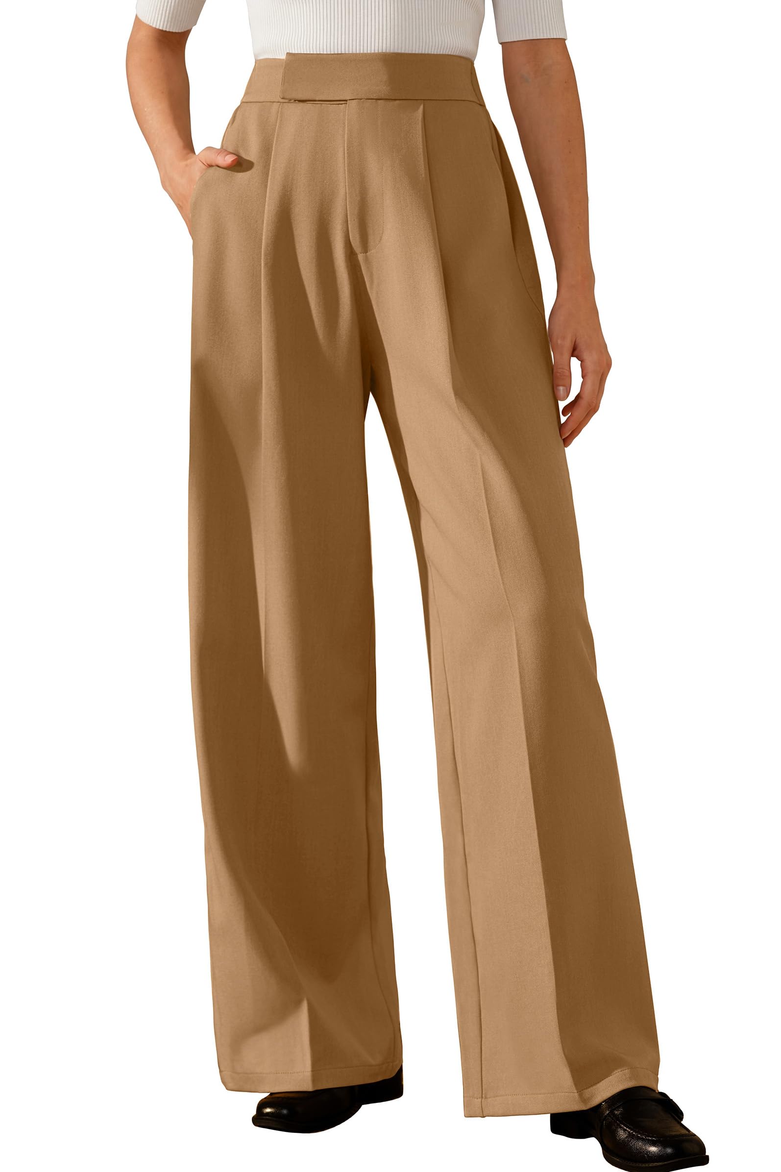 Arach&Cloz Wrinkle-Free Pleated Wide Leg Pants