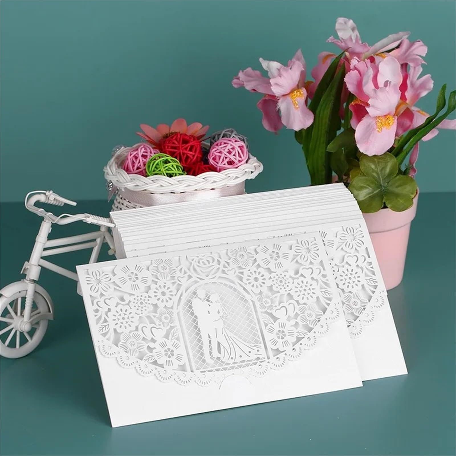 Hochzeitseinladungen Karte 10 STÜCKE Hochzeitseinladungskarte Abdeckung Perlenpapier Lasergeschnittene Einladungskarten for Braut und Bräutigam Hochzeitstag Party Supplies(Red)