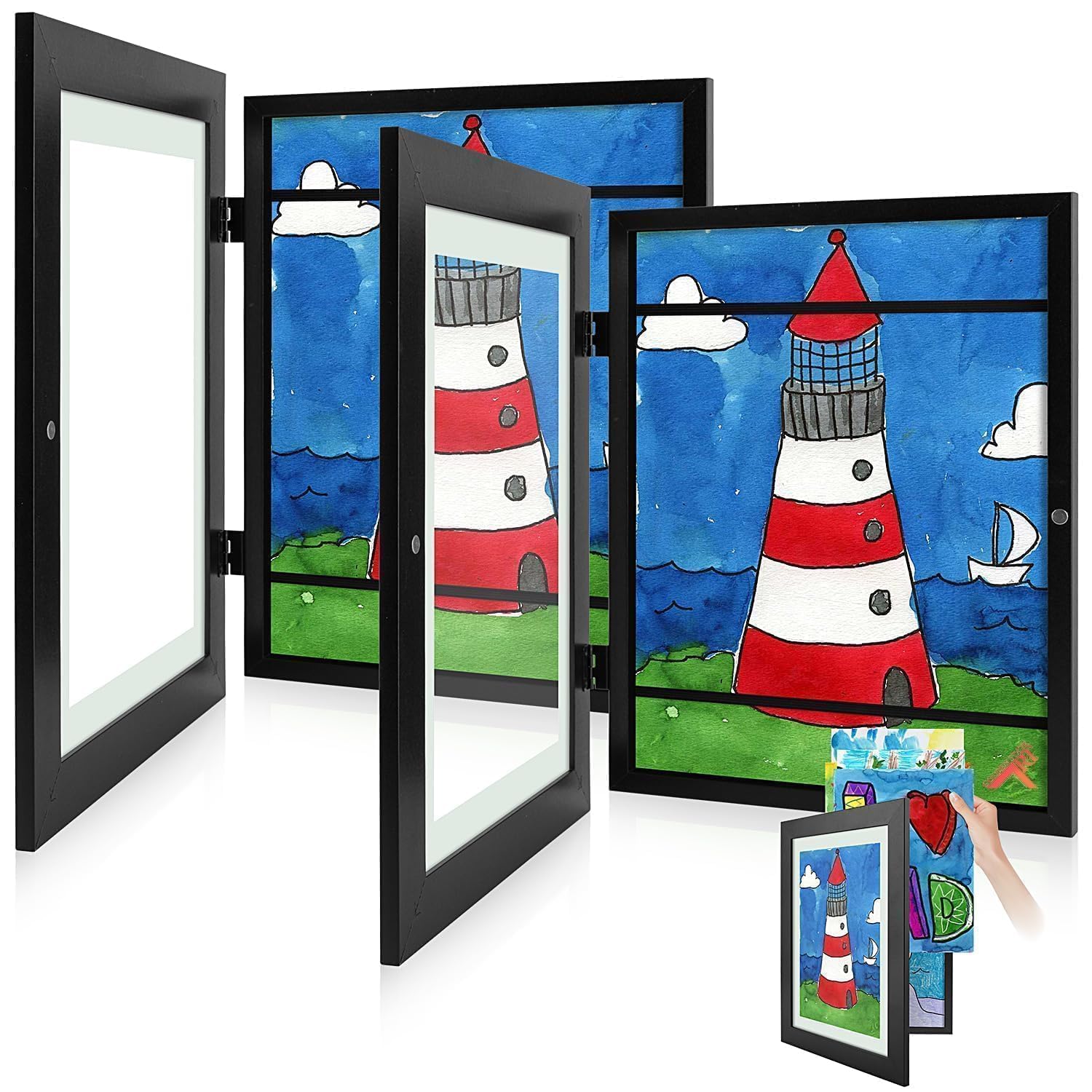 2 Pack 9x12 Front-Opening Kids Artwork Frames Changeable (Black)
