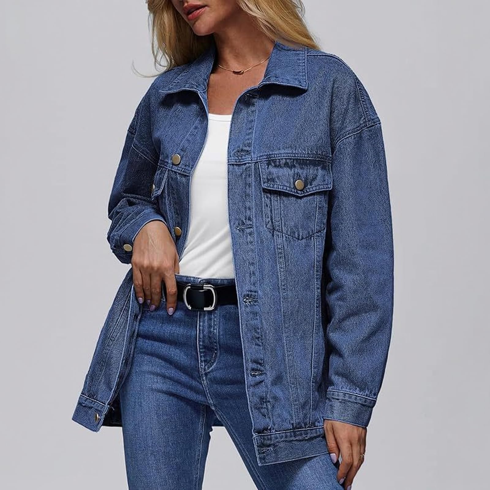 Generisch Jeansjacke Damen Langarm Übergangsjacke Vintage Jacket Casual