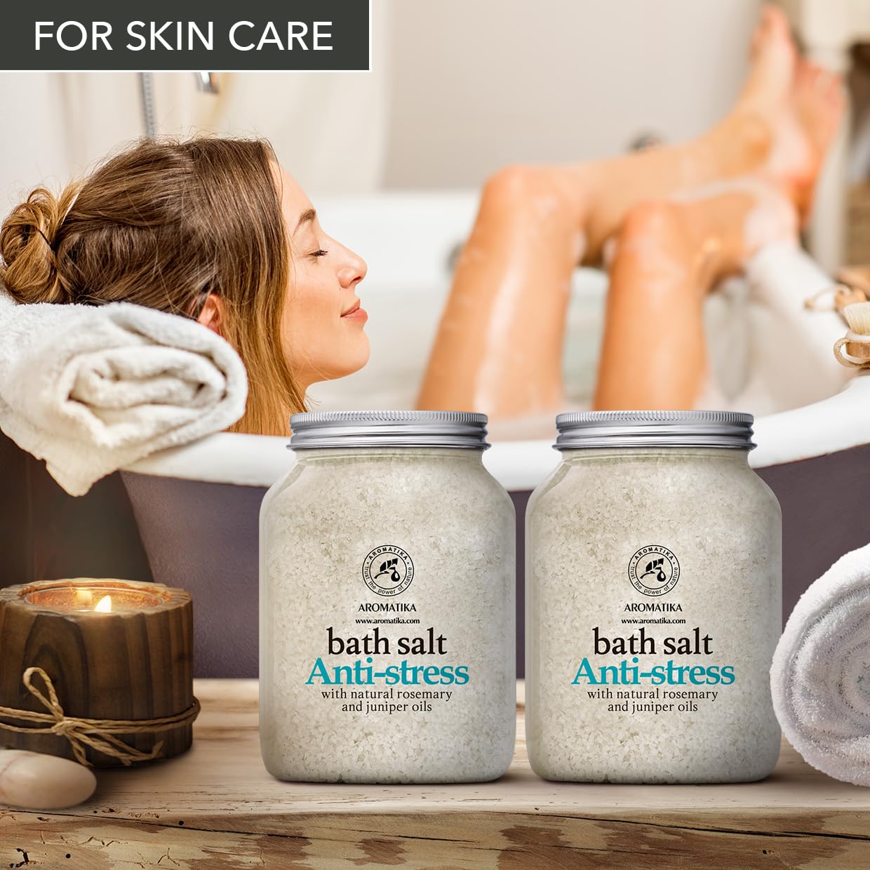 Sale da Bagno Antistress - set 2х1300g - Sale Marino con Olio Essenziale di Rosmarino e Ginepro - Cura del Corpo - Bellezza - Relax - Aromaterapia