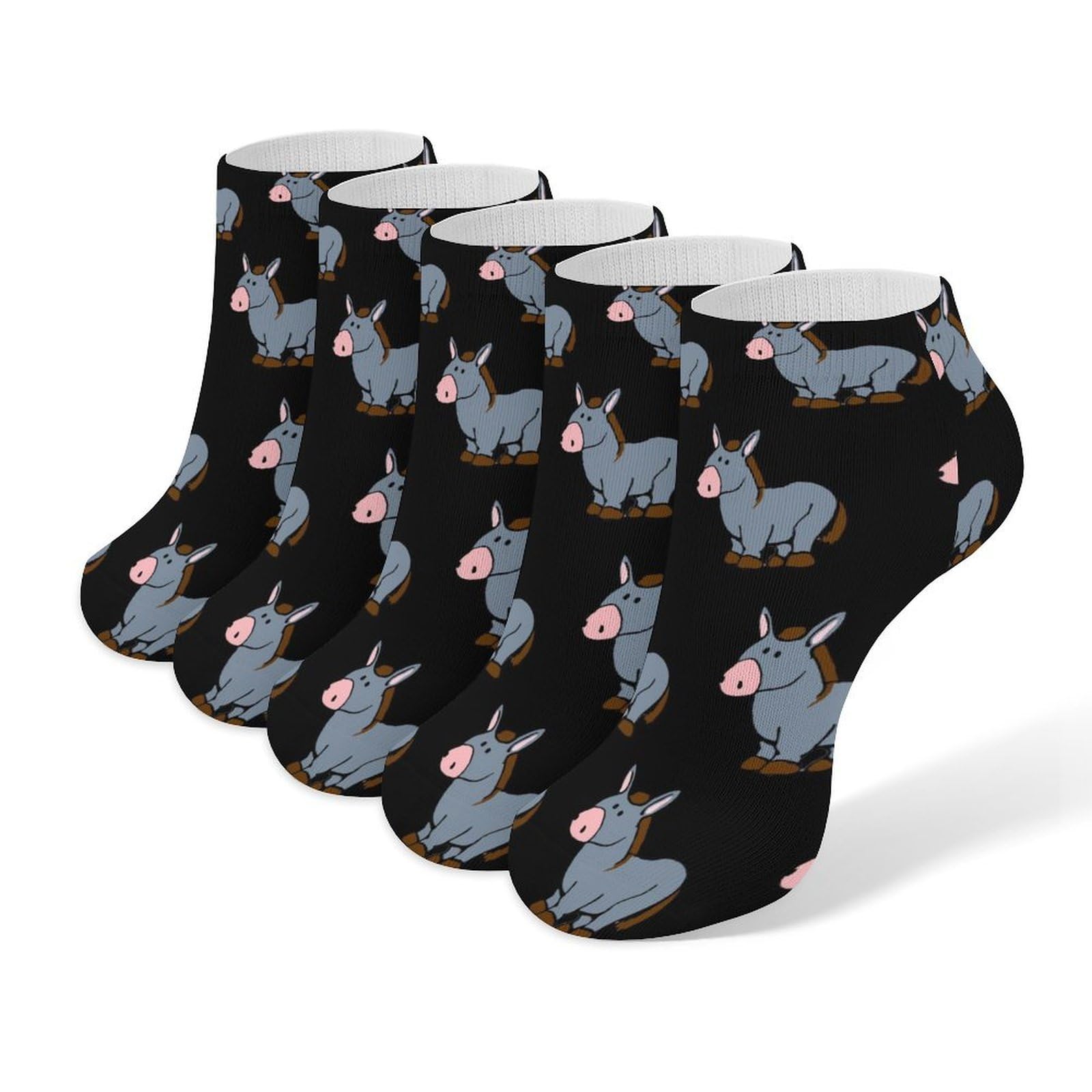 Jiufotk Unisex As Pic Cute Donkey Pattern 5 Pair Low Cut Socks No Show Non Slip Sports Ankle Sock For Men Women