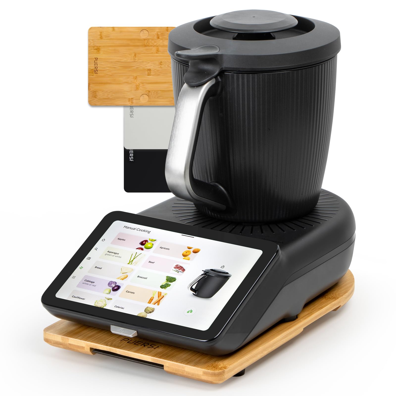 PUERSI Gleitbrett TM7 für Thermomix, 2te Generation, Brett für Thermomix mit Rollen, Leicht Gleitendes Bambus Rollbrett/Slider - Bambus