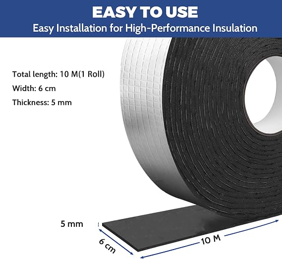 Pipe Insulation Foam Wrap, 6cm x 10m Pipe Lagging Foam Tape