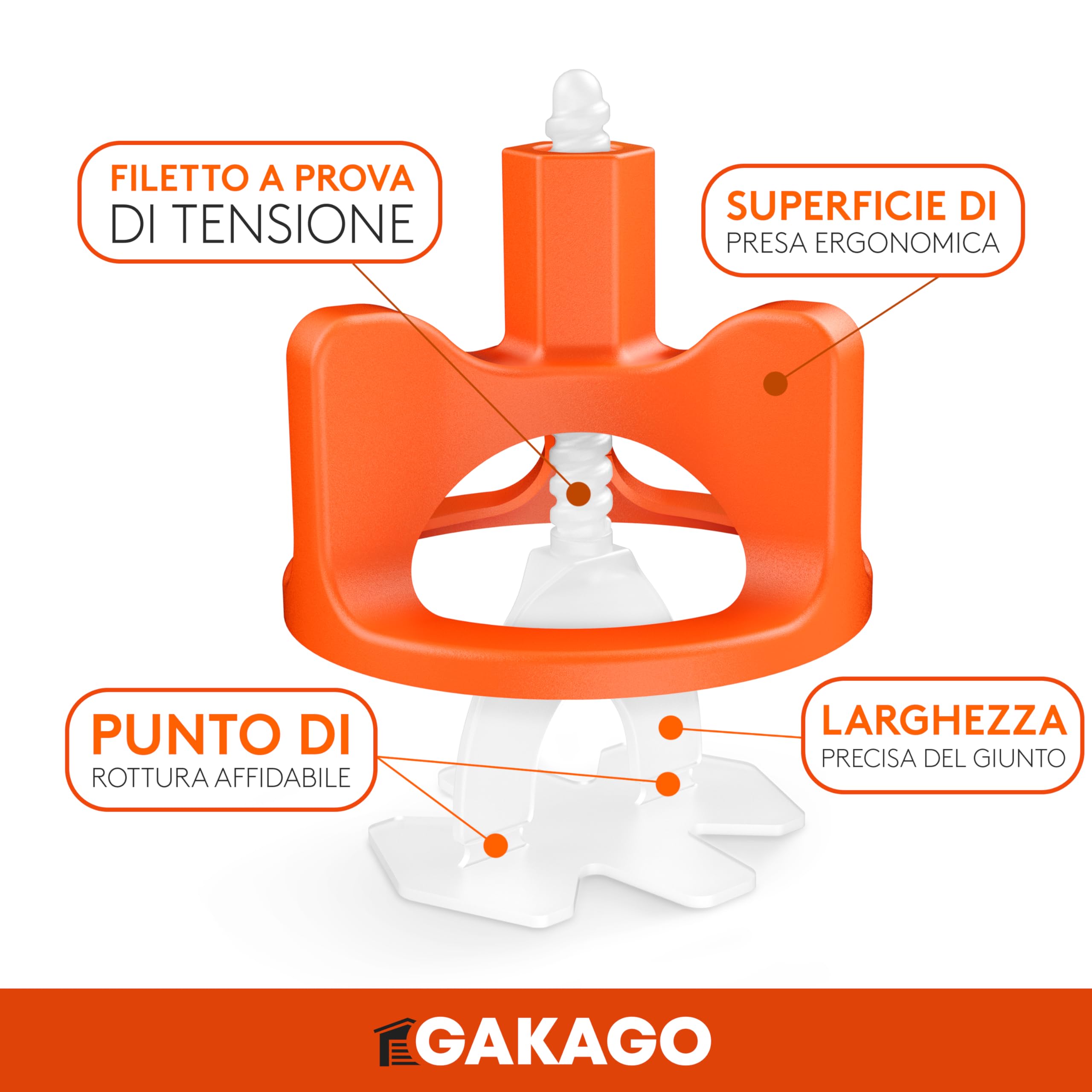 Gakago Sistema di livellamento per piastrelle 200 alette filettate da 1 mm - Ausilio per la posa per un'esecuzione perfetta delle fughe - Gamma superiore per spessori di piastrelle da 3 a 18 mm
