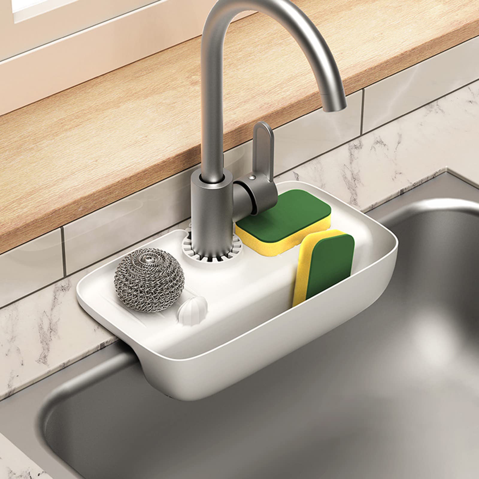 Tanant White Silicone Faucet Splash-Proof Draining Rack, Kitchen Faucet Sink Splash Guard Non-Slip Countertop Pad Kitchen Rag Sponge Wipe Draining Drying Mat Storage Rack For Various Countertops