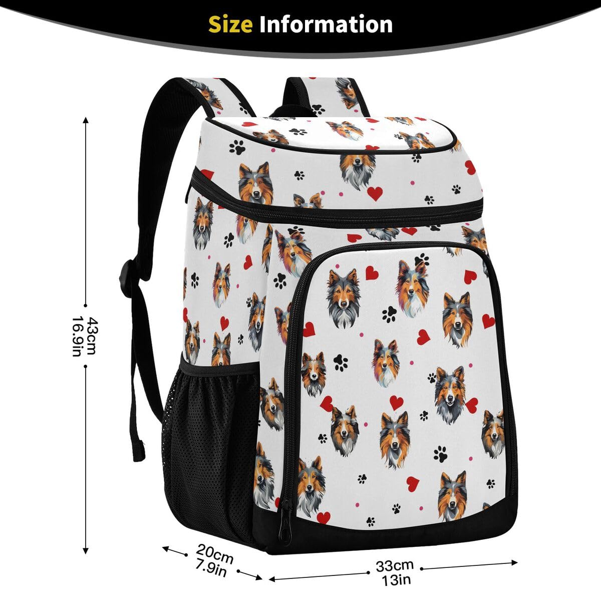 White Sheltie Paws Hearts Cooler Backpack Leakproof Insulated Lunch Cooler Bag 30 Cans Camping Backpacks for Hiking Camping Beach