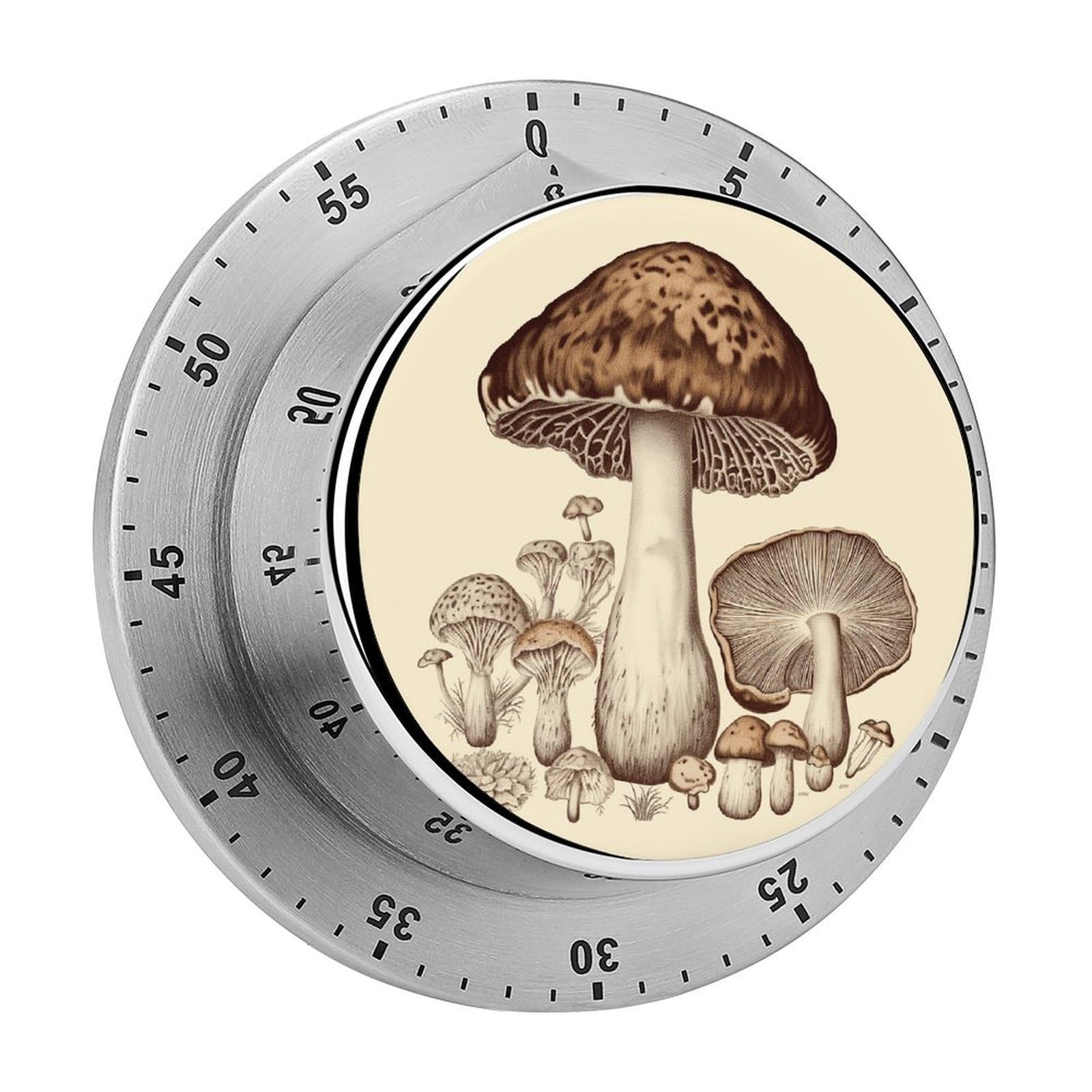 Vintage Mushrooms Drawing Visual Timer with Loud Alarm 60-Minute Kitchen Timers Exquisite Stainless Steel Body - Mechanical Desk Timer Countdown Clock for Cooking Chef Clock