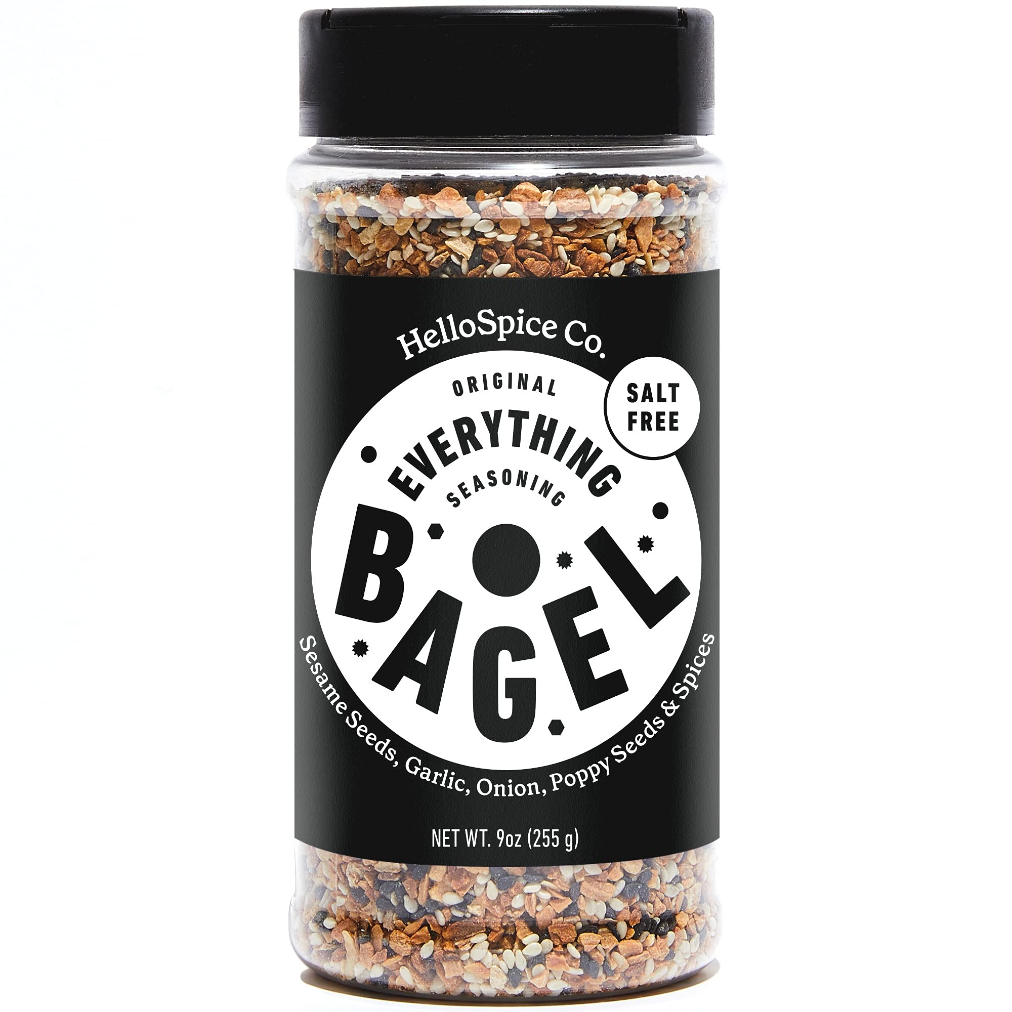 HelloSpiceCo. Everything Bagel Seasoning Salt Free XL 9 Ounce Jar, Blend of Spices, Sesame Seeds, Dr