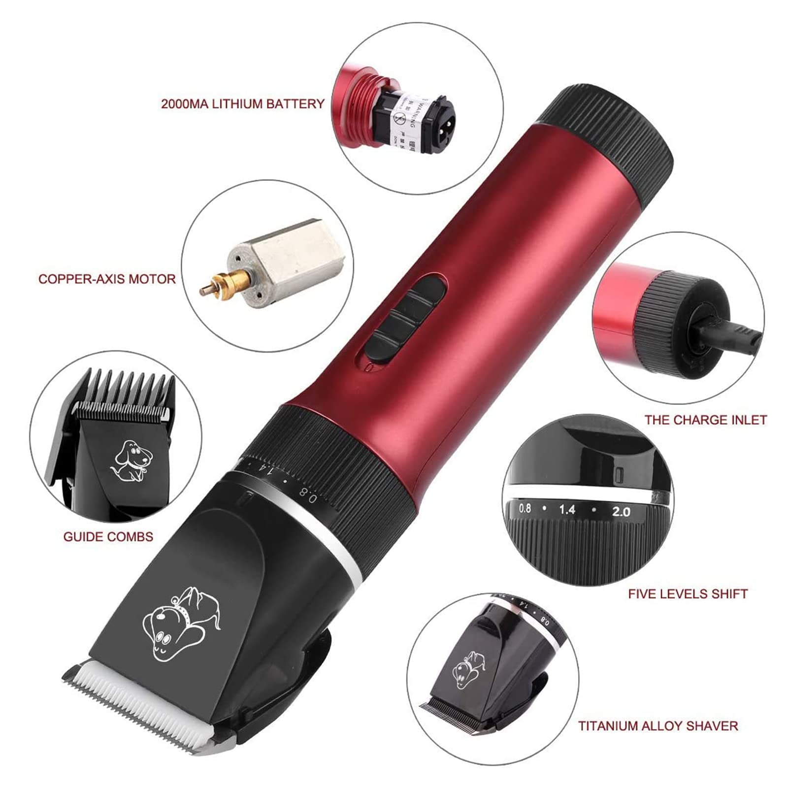 Cortapelos para Mascotas Maquina Cortar Pelo Perros Profesional,Inalámbrico Y Recargable, Kit De Aseo para Perros Cortapelos,Cortador De Pelo para Perros Gatos con 4 Peines Guía