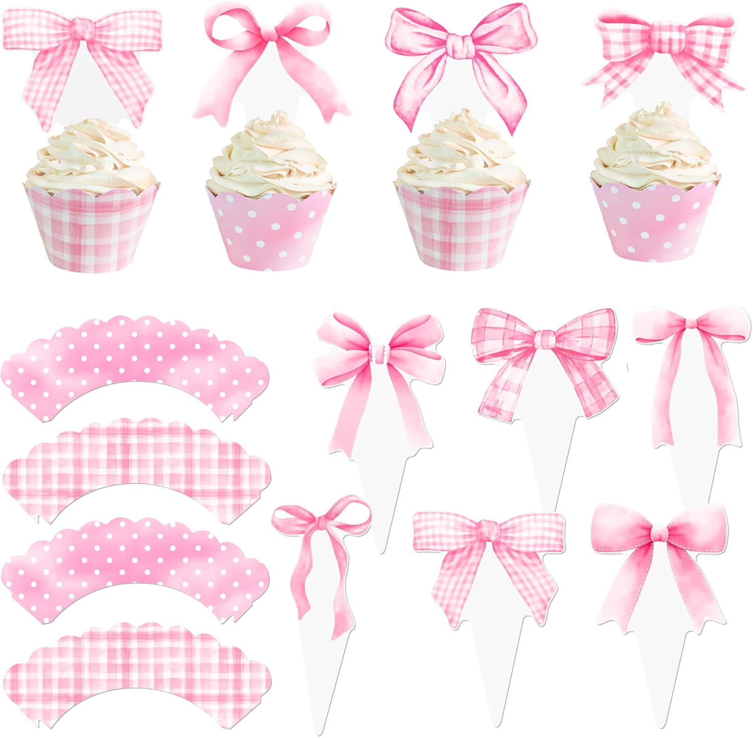 Bow Tie Cupcake Toppers Bow Coquette Birthday Party Decorations 48Pcs Pink Bow Tie Cake Topper Decorations Bow Knot Bachelorette Cupcake Picks for Girls Wedding Birdal Shower Supplies