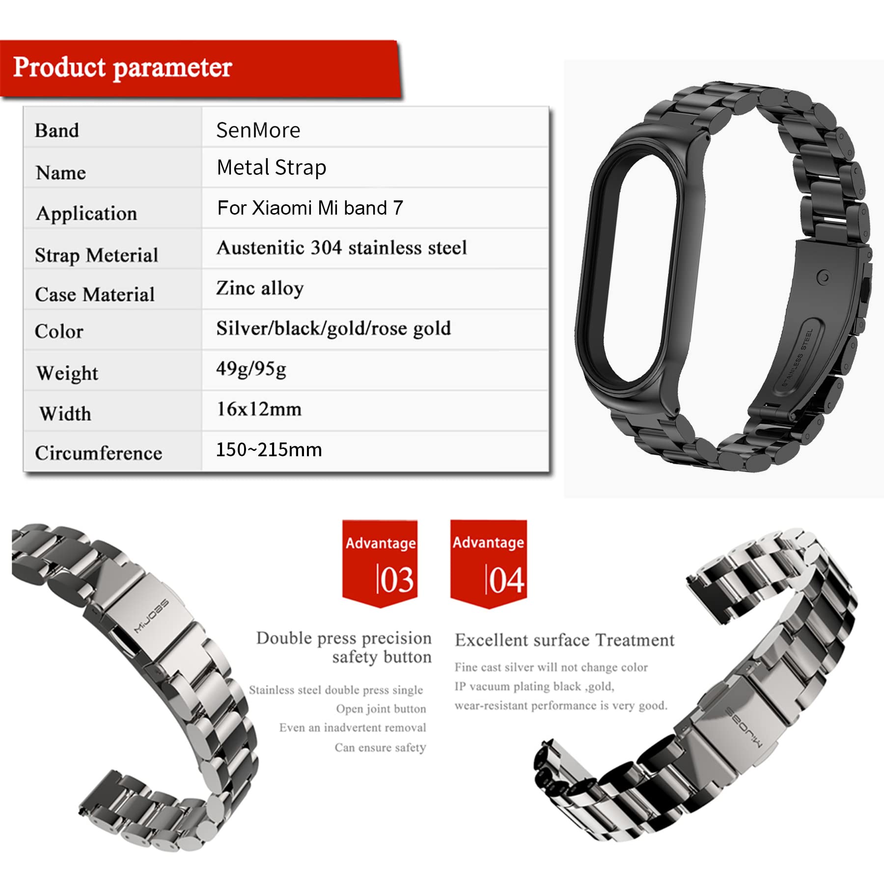 CHULN Metallo Cinturino Compatibile per Xiaomi Mi Band 7 Pro, Bracciale da Acciaio Inossidabile Sostitutivo per Xiaomi Mi Smart Band 7 Pro