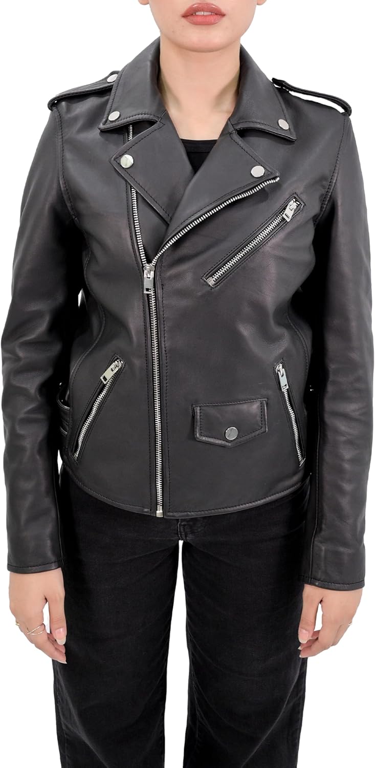 Rauly Women’s Black Genuine Leather Motorcycle Jacket – Classic Biker Style Brown Leather Jacket Women - Image 4