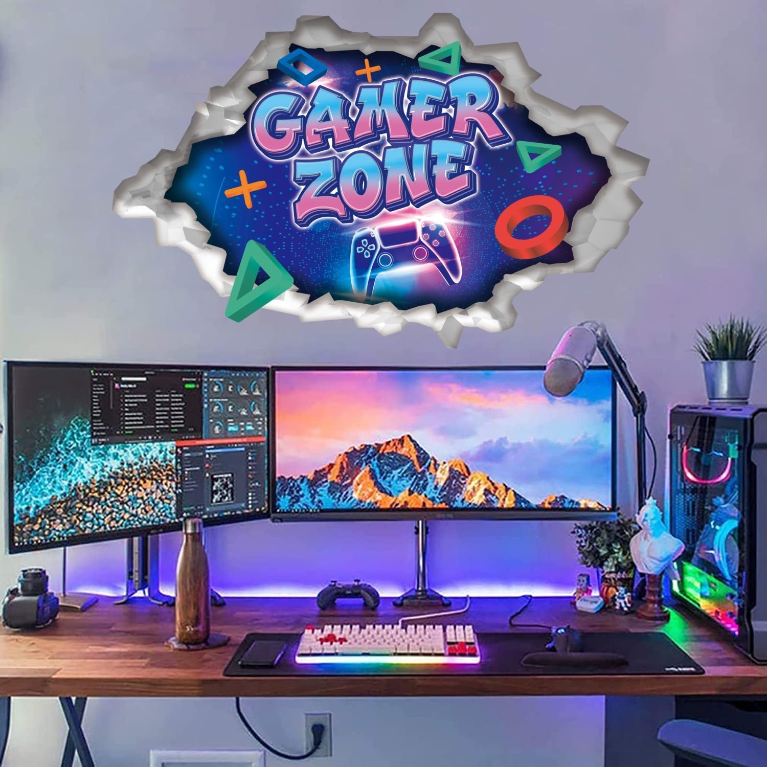 AUIAU Game Wall Stickers 3D Gaming Wall Decals Gamer Zone Graffiti Wall